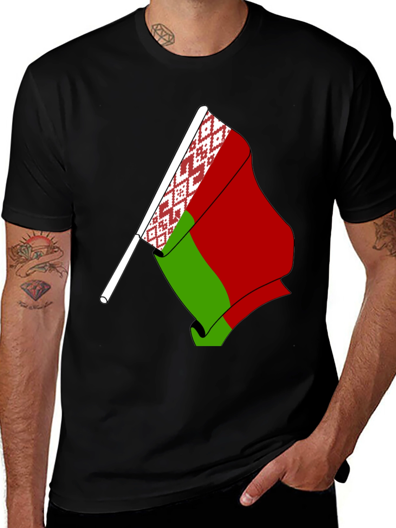 Belarus Flag Graphic Tee - Black Cotton T-Shirt