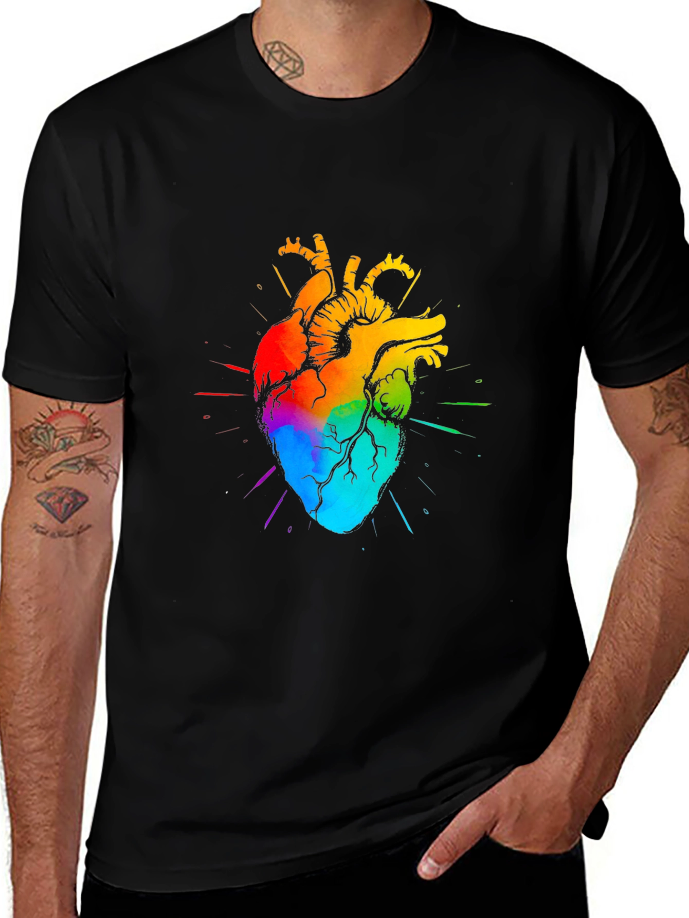 Variant 16 of Rainbow Heart Graphic Tee - Artistic Anatomical Design