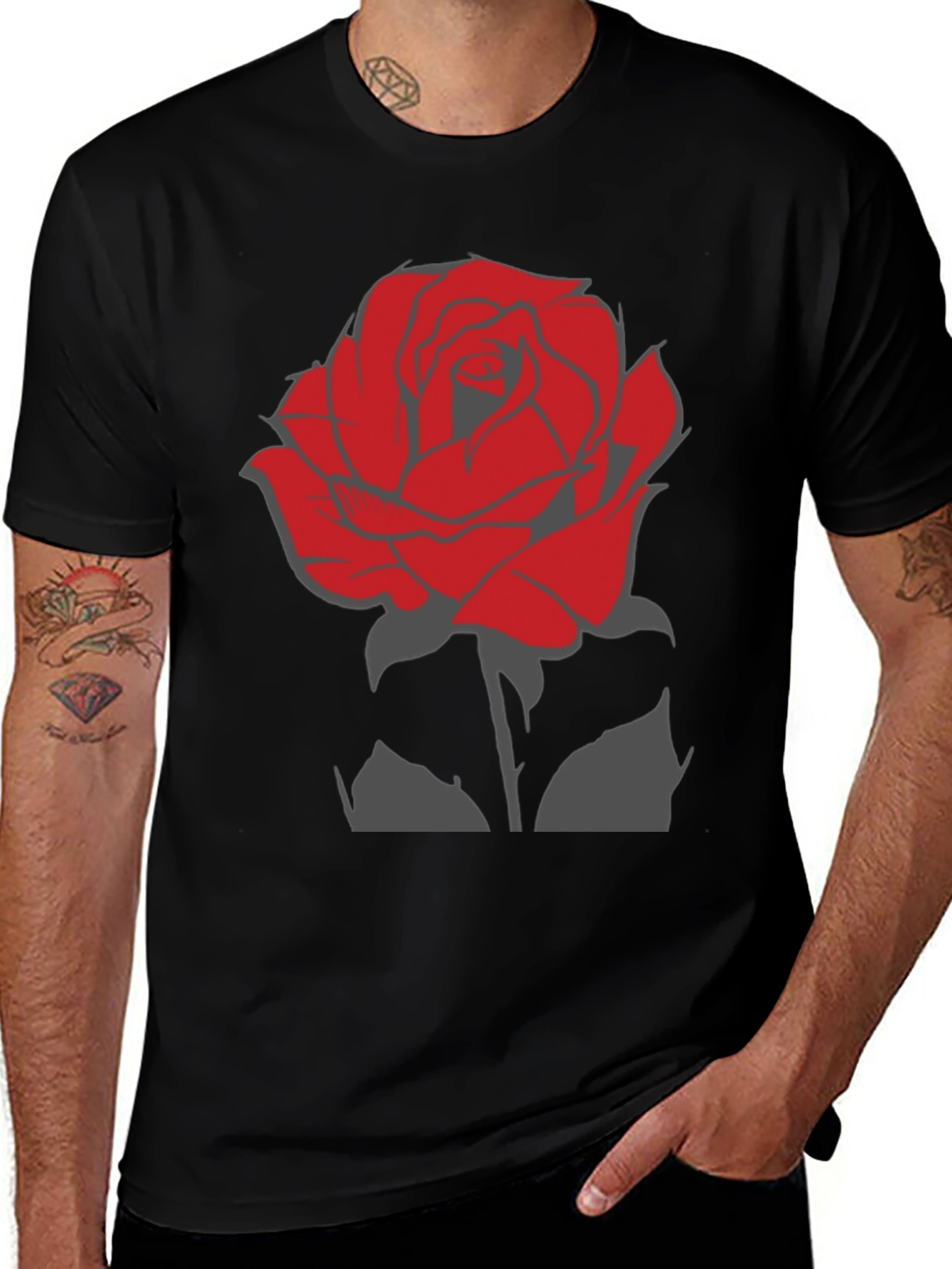 Variant 6 of Rose Graphic Tee - Stylish Black T-Shirt