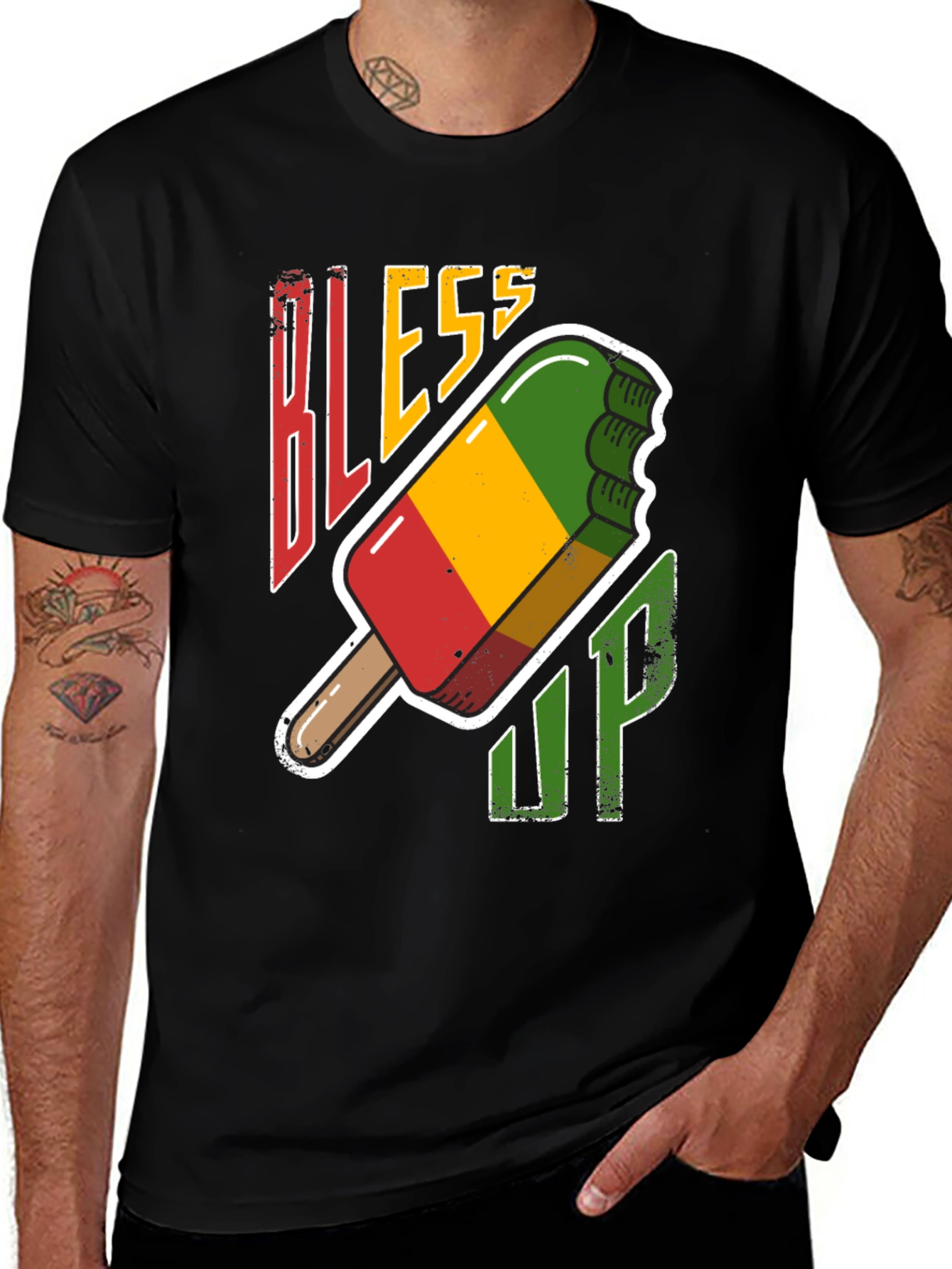 Bless Up Ice Pop Graphic T-Shirt - Rasta Colors