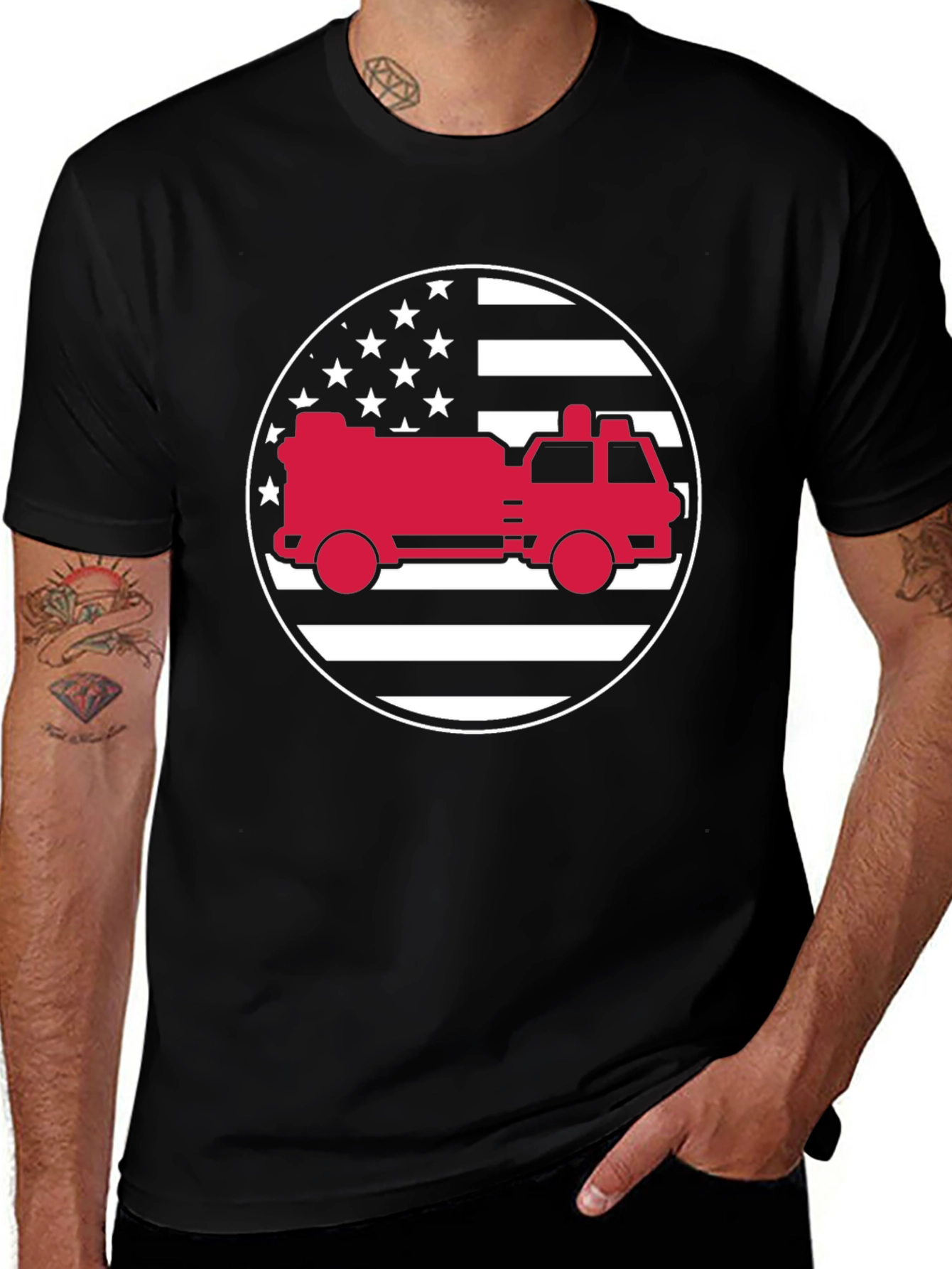 Variant 22 of Fire Truck American Flag Graphic Tee