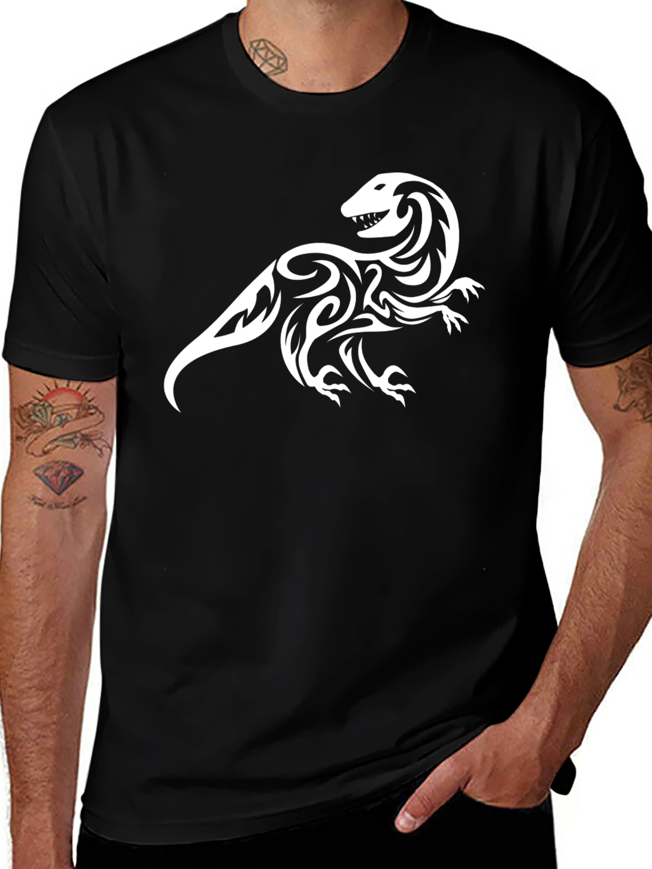 Variant 14 of Tribal Otter Graphic Tee - Stylish Black T-Shirt