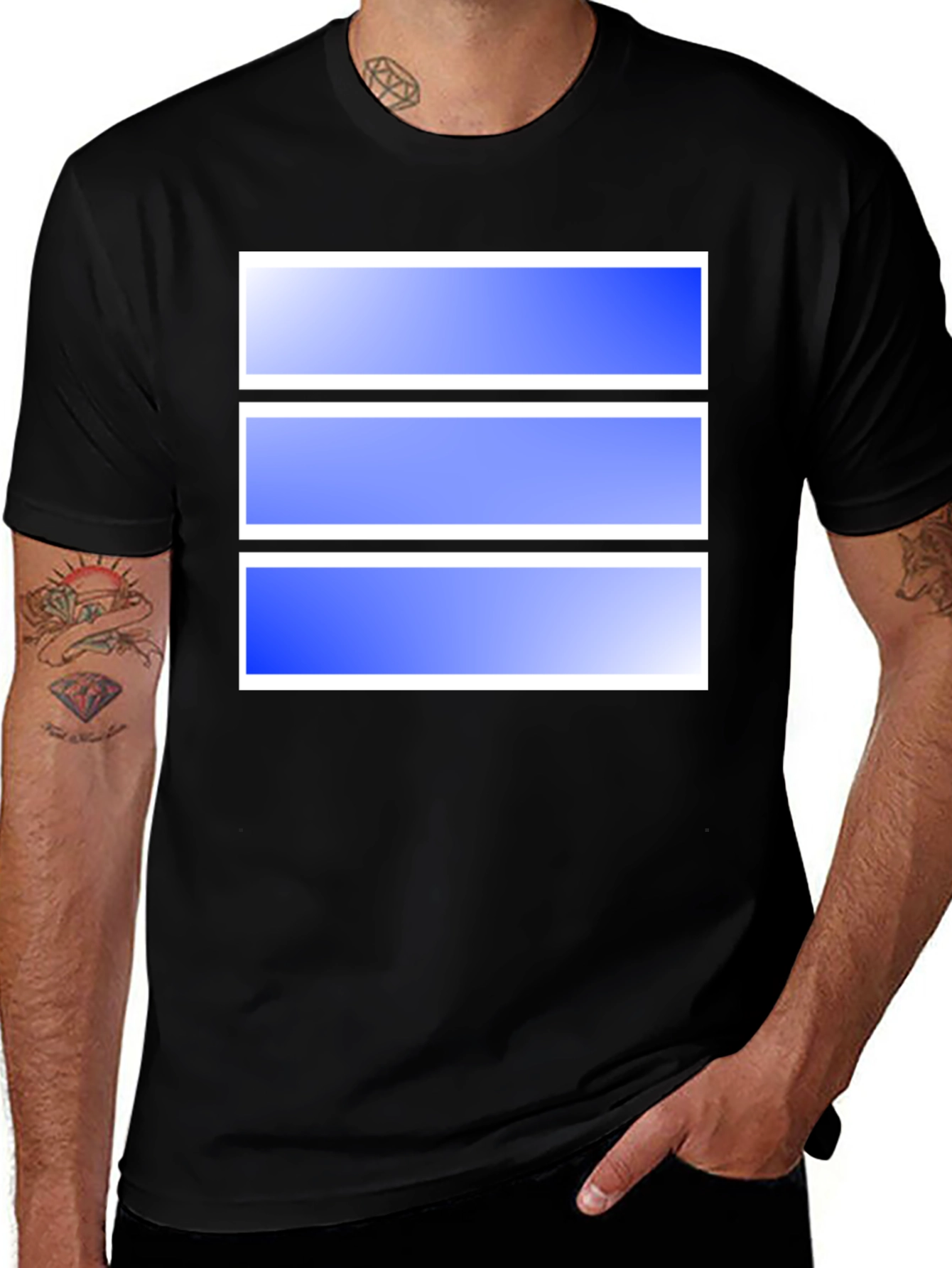 Variant 21 of Modern Graphic Tee - Blue Stripes Black Shirt