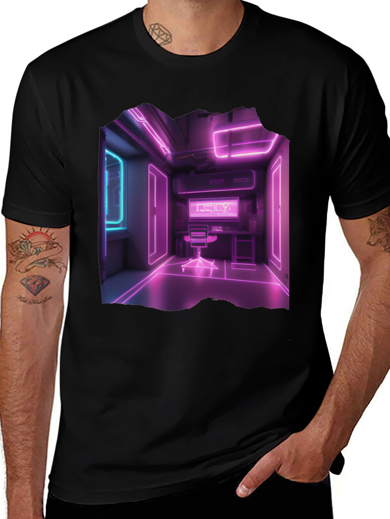 Variant 22 of Neon Room Graphic Black T-Shirt