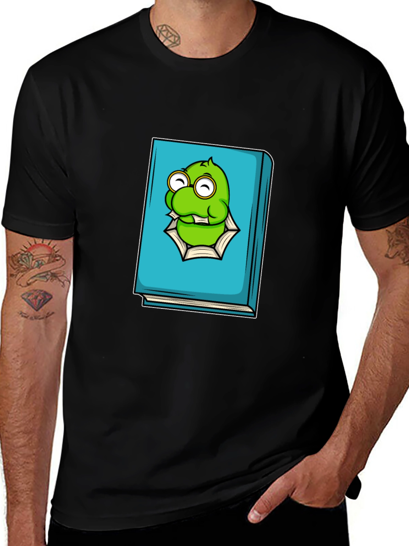 Variant 3 of Monster Bookworm Tee - Black Cotton Graphic T-Shirt