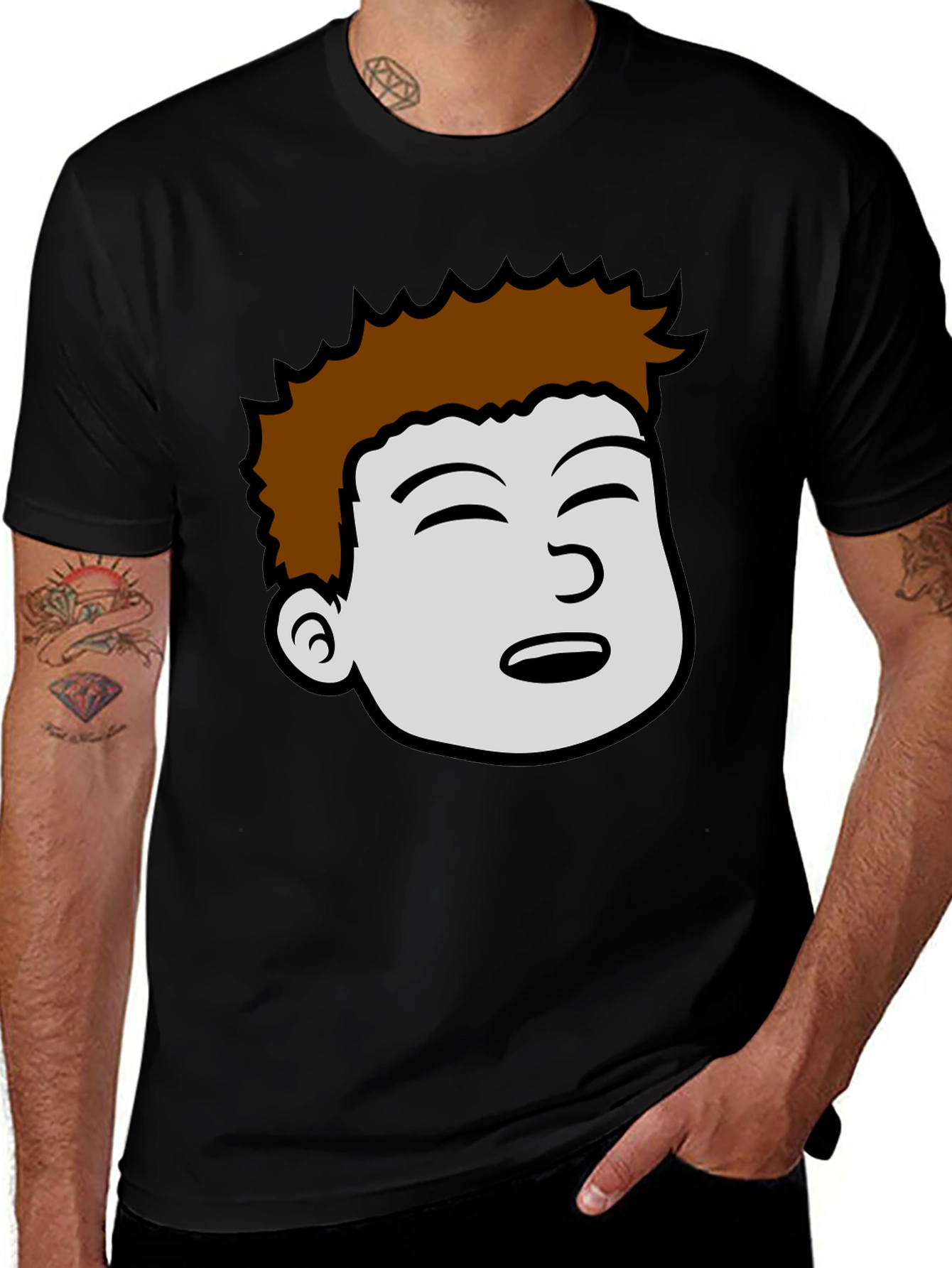 Variant 4 of Cartoon Face Graphic Black T-Shirt