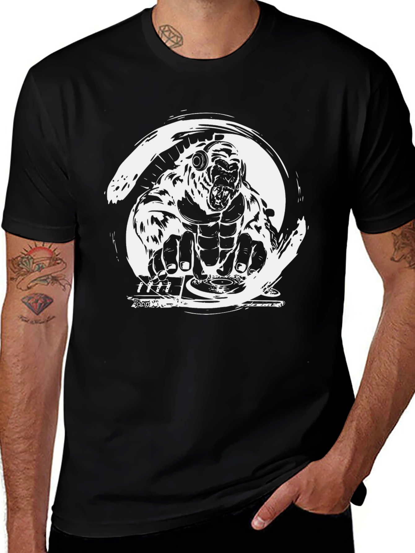 Black DJ Gorilla Graphic T-Shirt - Black main image