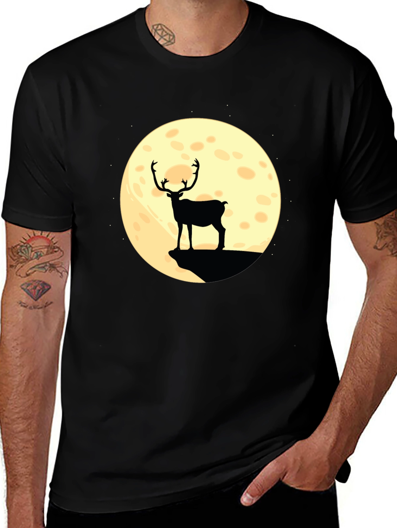 Variant 30 of Moonlit Deer Graphic Tee - Black