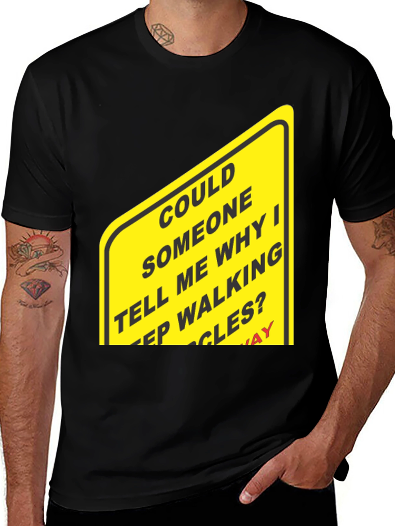 Variant 22 of Humorous Walking Sign Black T-Shirt