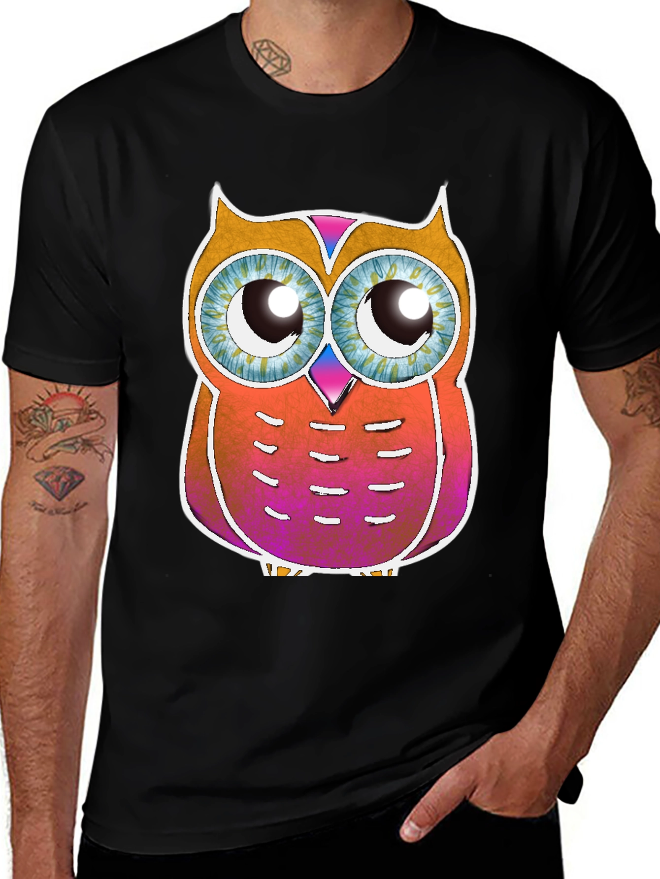 Variant 15 of Colorful Owl Graphic Print Crew Neck Tee