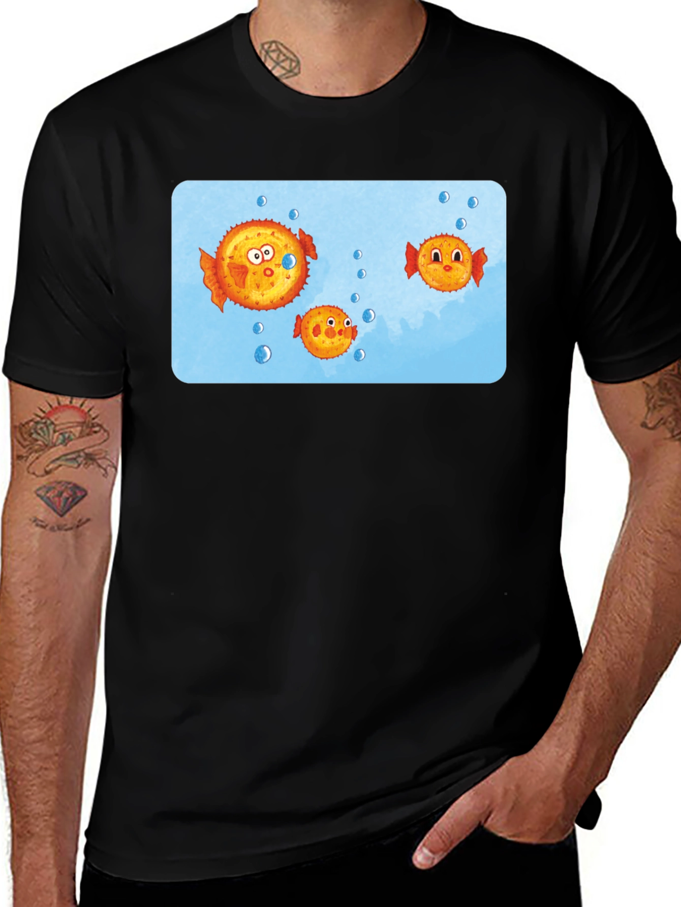 Cartoon Puffer Fish Graphic T-Shirt