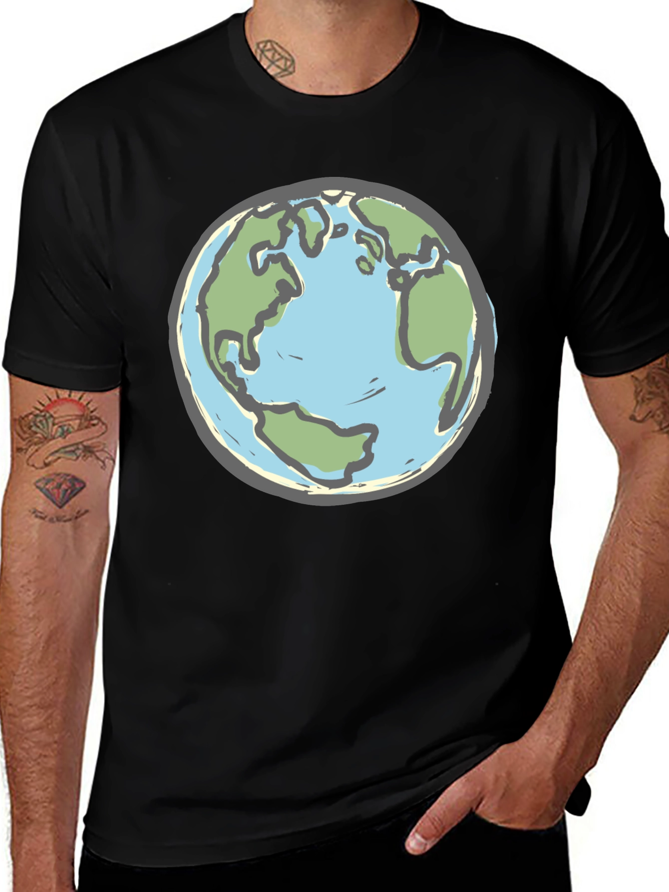 Variant 3 of Earth Graphic T-Shirt - Globe Design Crew Neck Tee