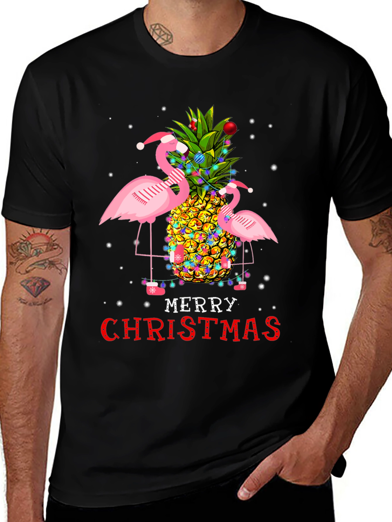 Flamingo Pineapple Merry Christmas Graphic Tee