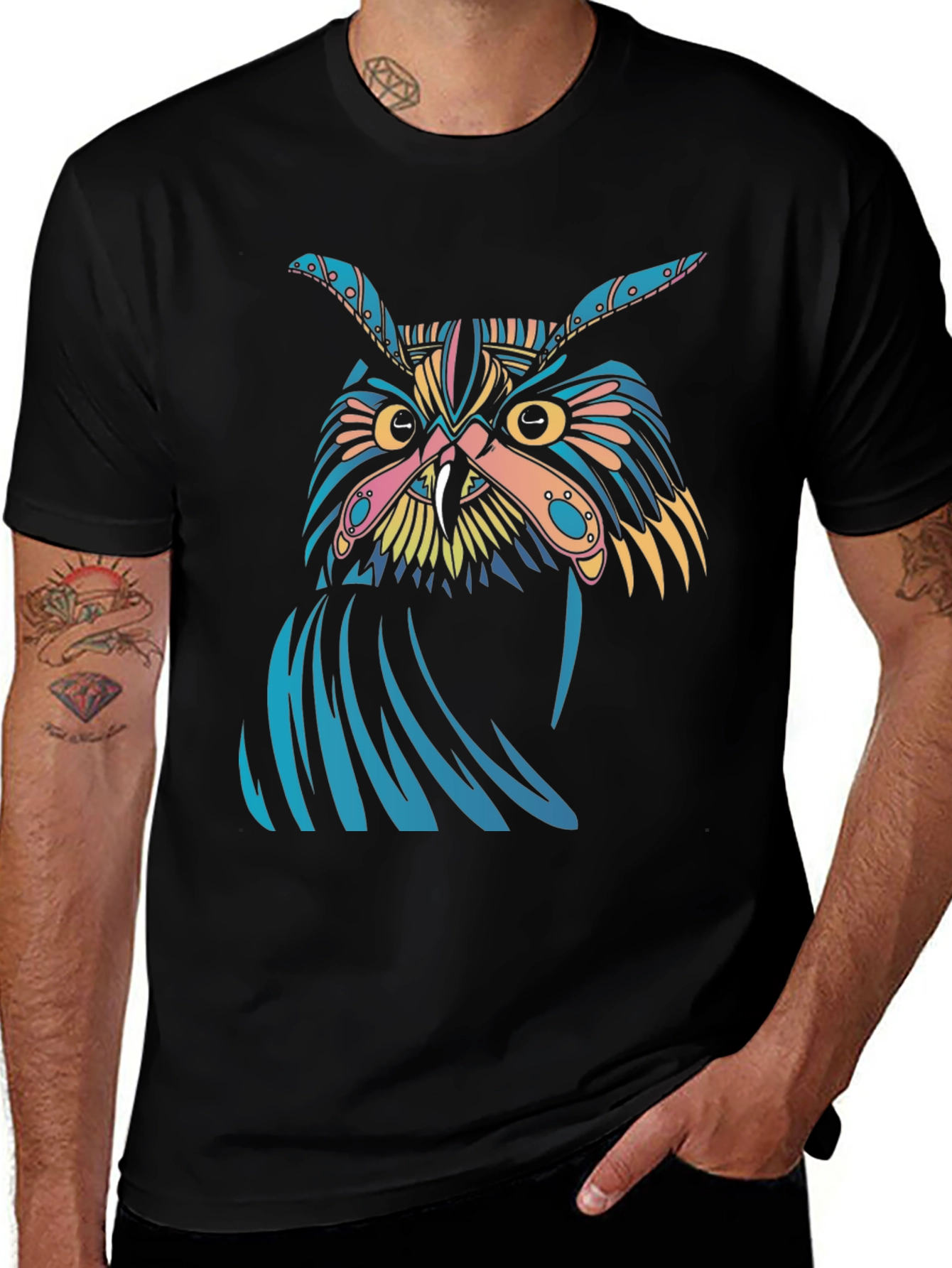 Variant 18 of Owl Graphic Print Black T-Shirt
