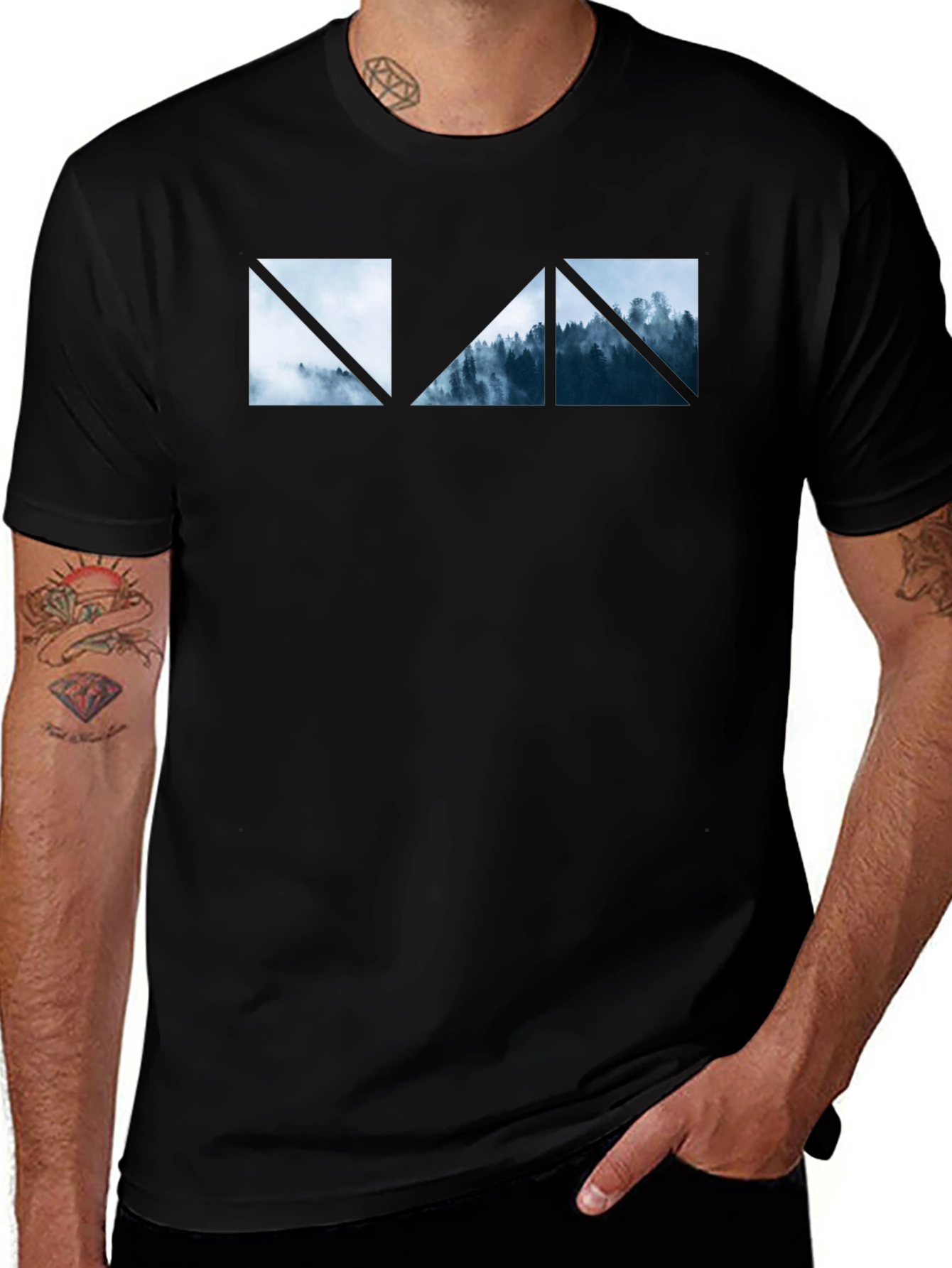 Variant 11 of Geometric Mountain Scene Graphic Tee - Black