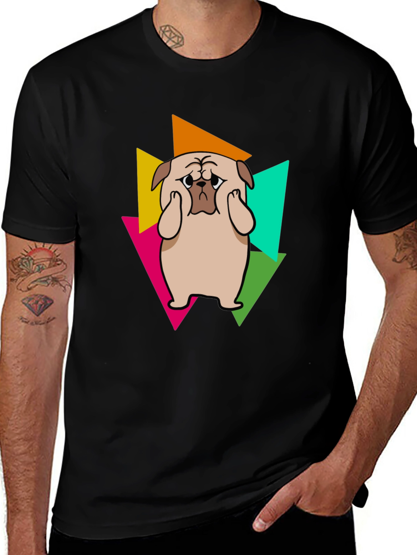 Variant 5 of Sad Pug Graphic Tee - Trendy Black T-Shirt