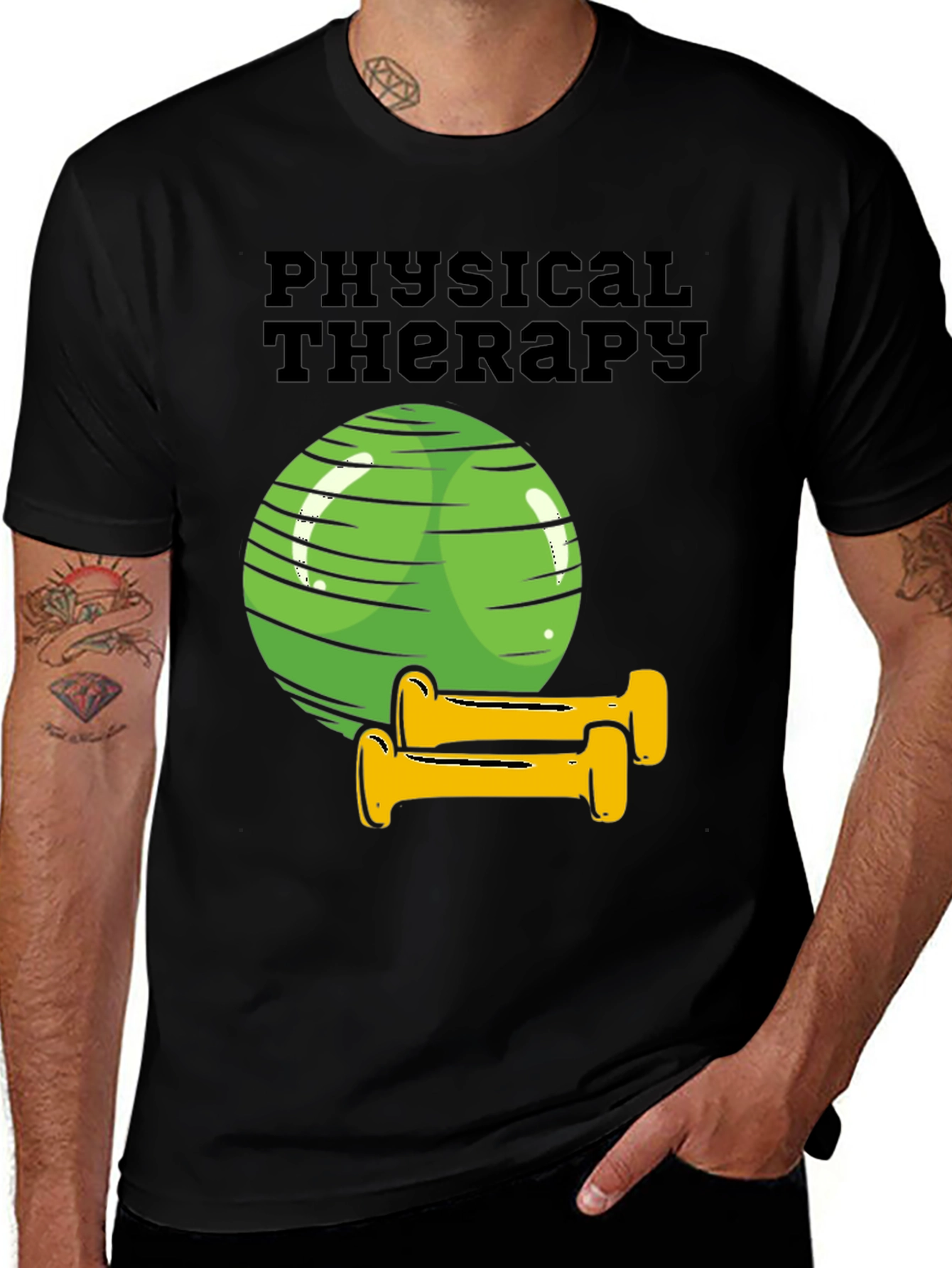 Physical Therapy T-Shirt - Therapy Ball & Weights Design
