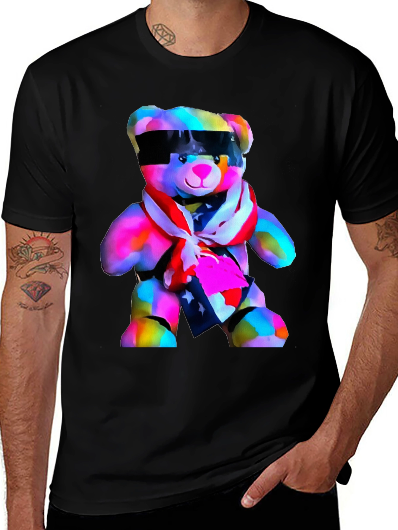 Variant 8 of Cool Teddy Bear Graphic T-Shirt - Black