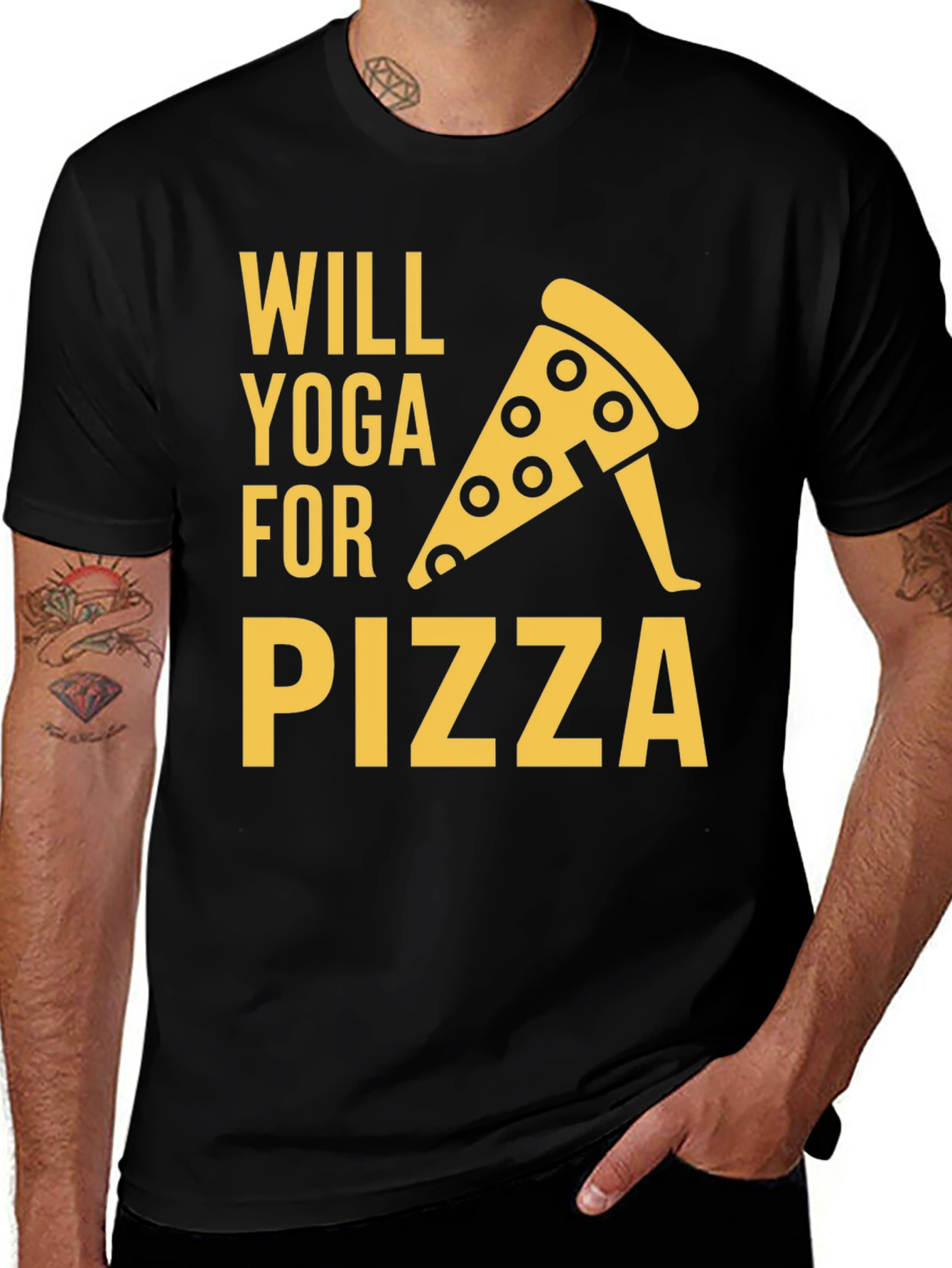 Variant 26 of Will Yoga for Pizza Graphic Tee - Black