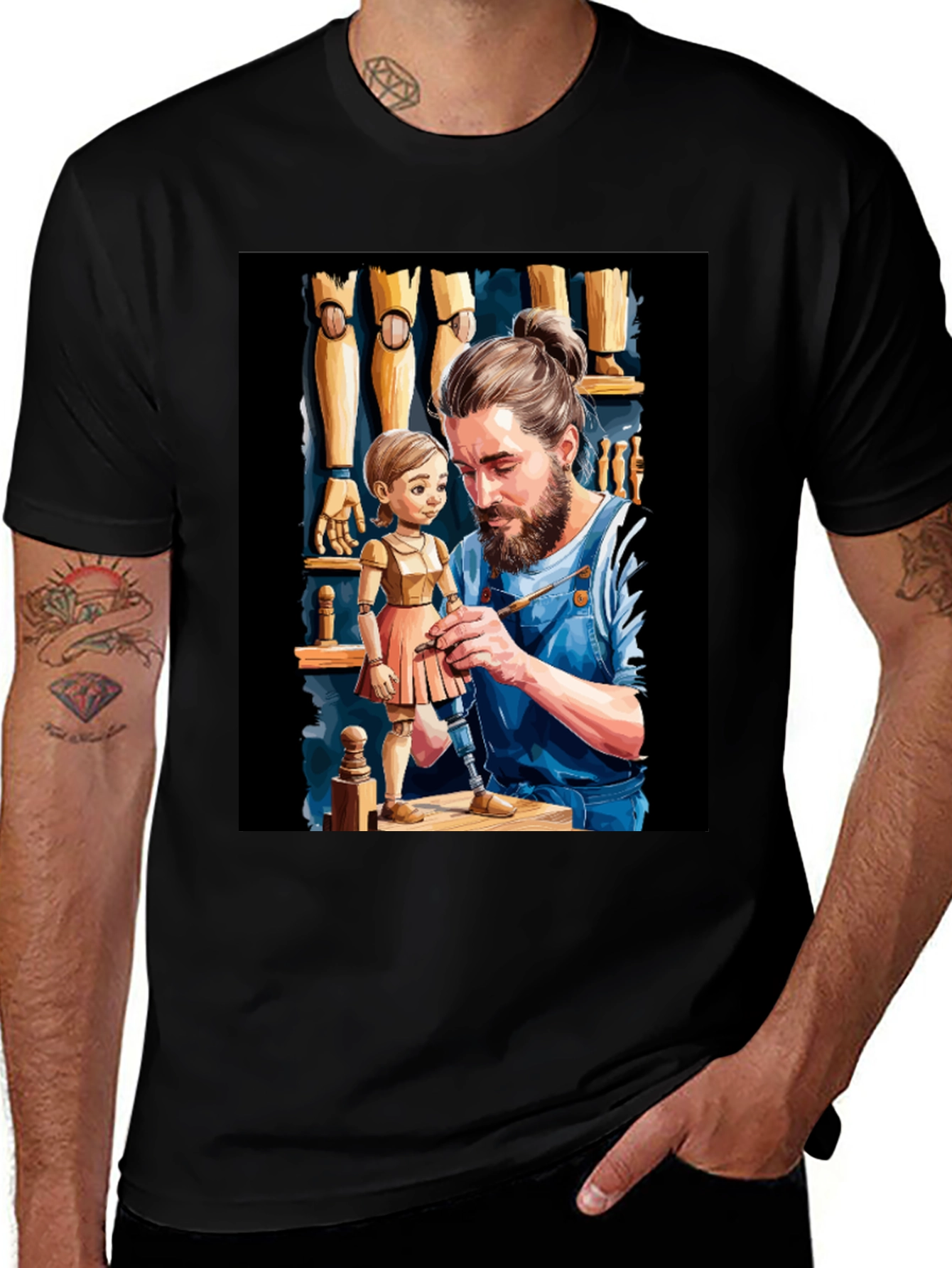 Variant 20 of Woodworker Tee: Man and Puppet Design