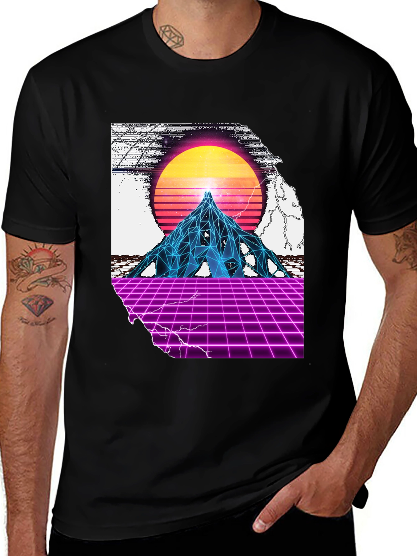 Variant 30 of Retro Synthwave Mountain Graphic Tee - Black
