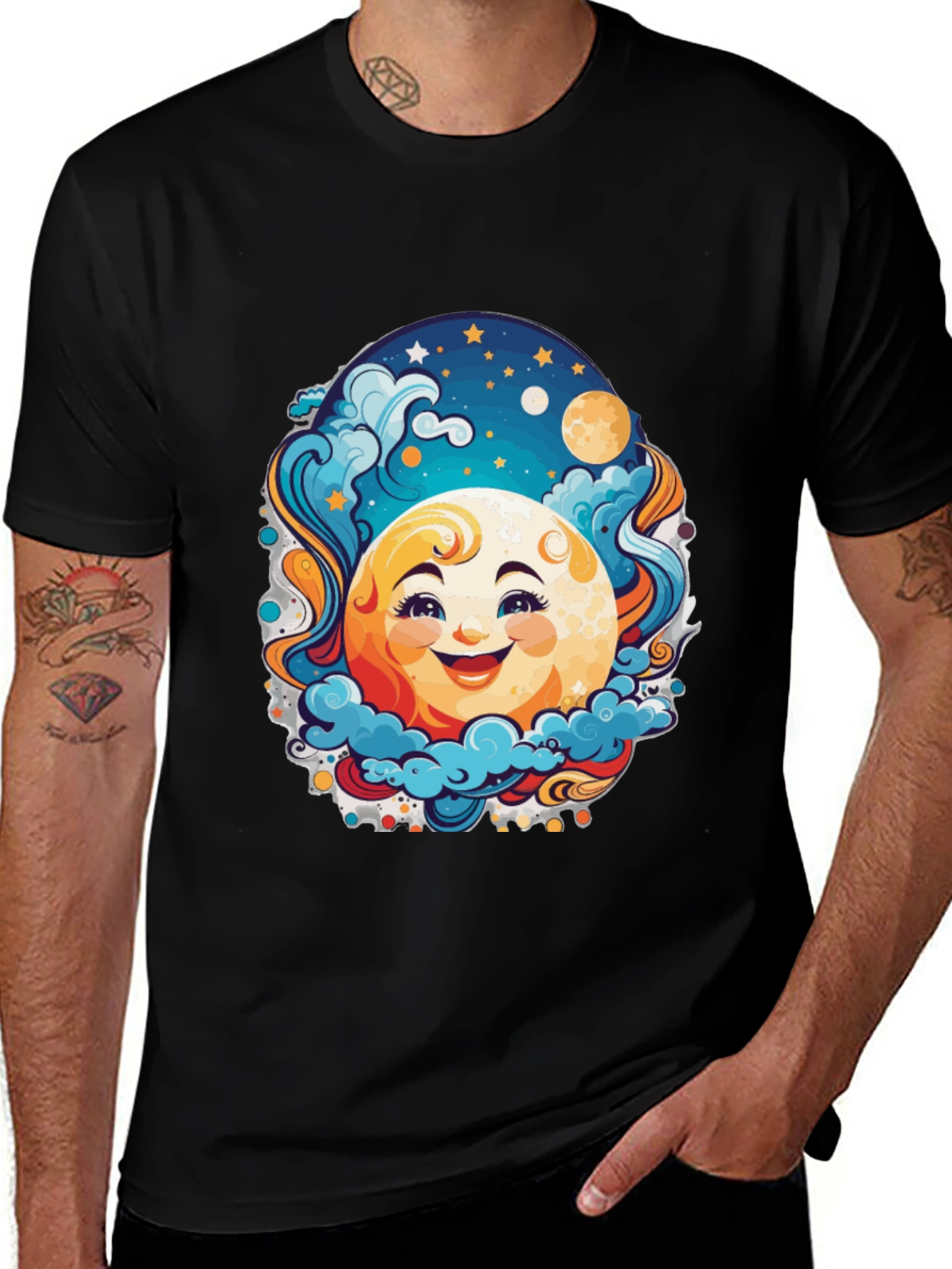 Variant 25 of Smiling Moon Graphic Tee - Unisex Black T-Shirt
