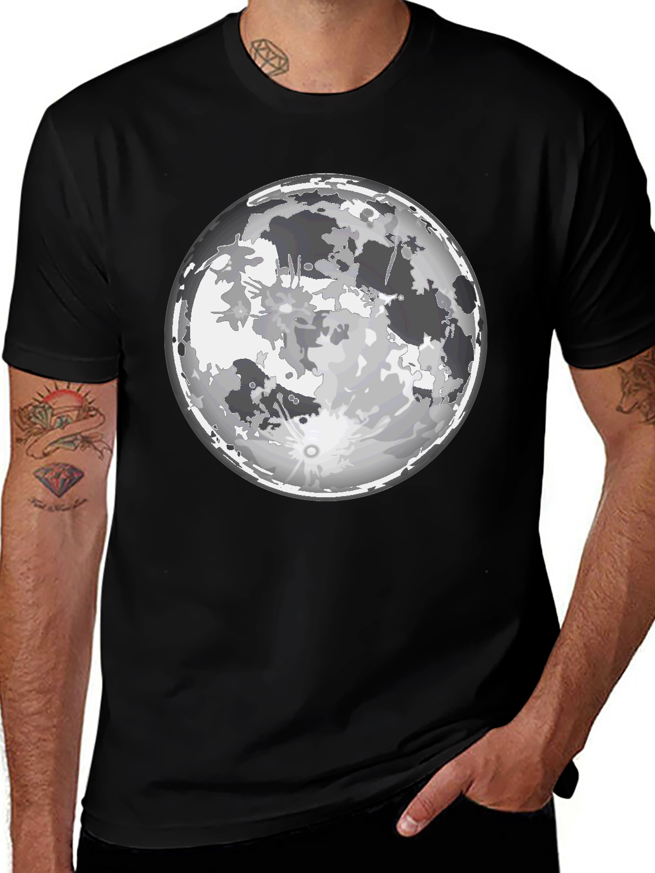 Variant 23 of Lunar Graphic Tee - Full Moon Print Black T-Shirt