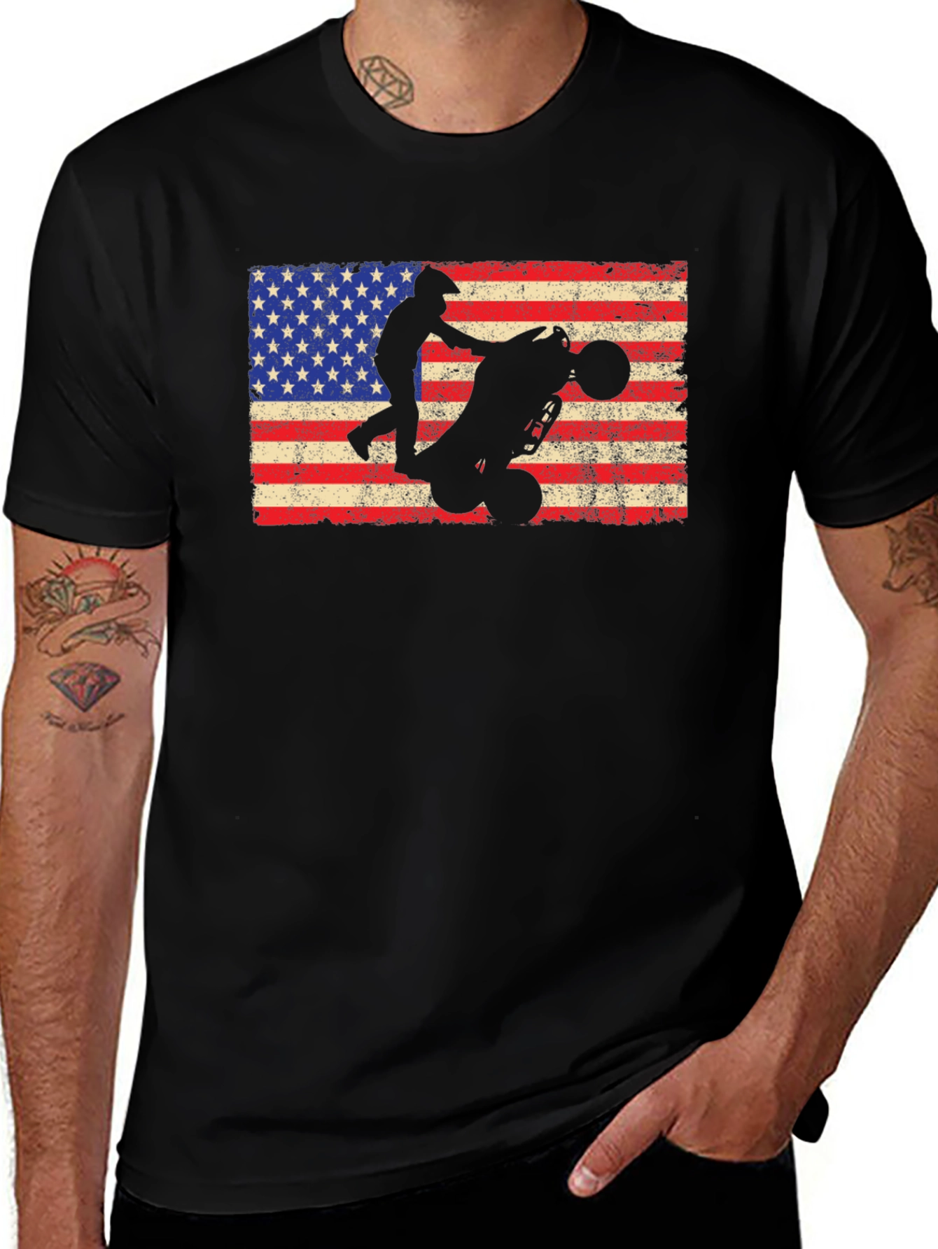Variant 24 of USA Flag ATV Rider Graphic Tee - Black Cotton T-Shirt