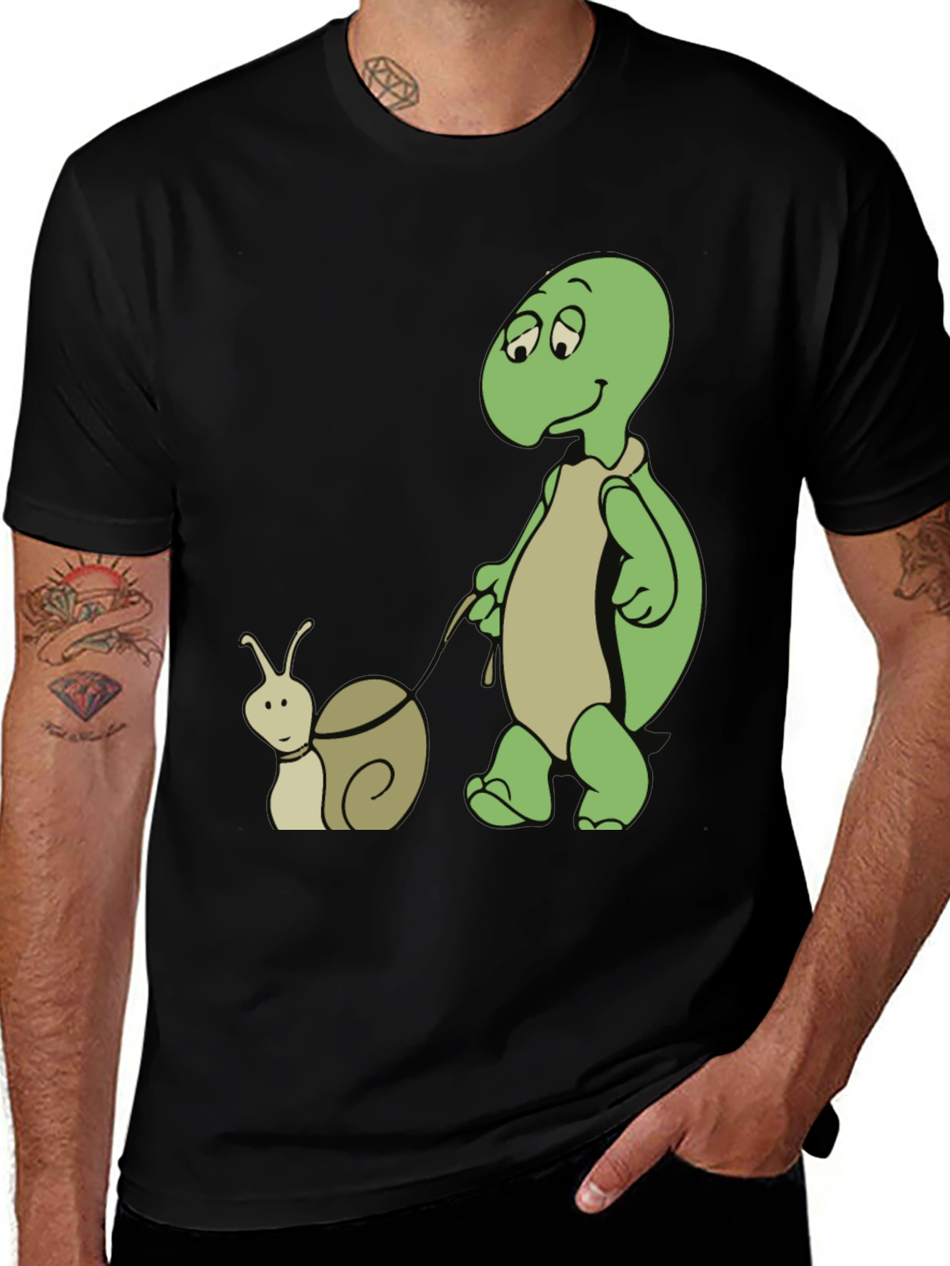 Variant 26 of Turtle Walking Snail Graphic Tee - Unique Cartoon T-Shirt