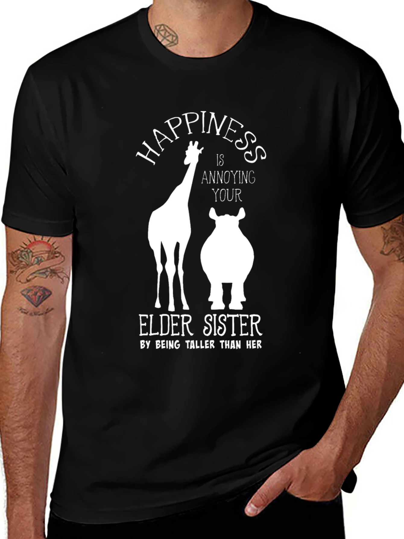 Variant 7 of Humorous Giraffe & Hippo Elder Sister T-Shirt