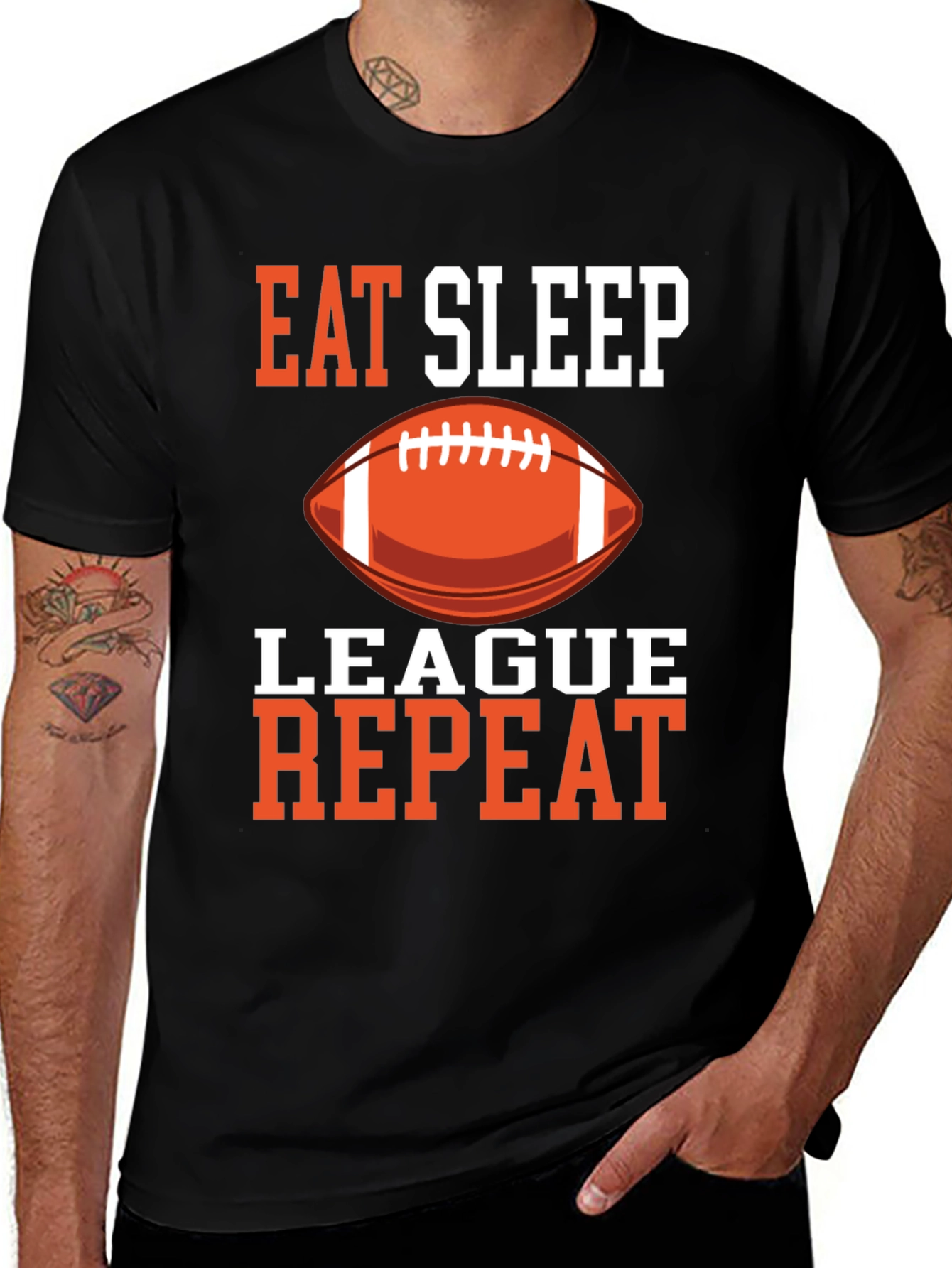Variant 20 of Eat Sleep League Repeat T-Shirt Football Black Graphic Tee