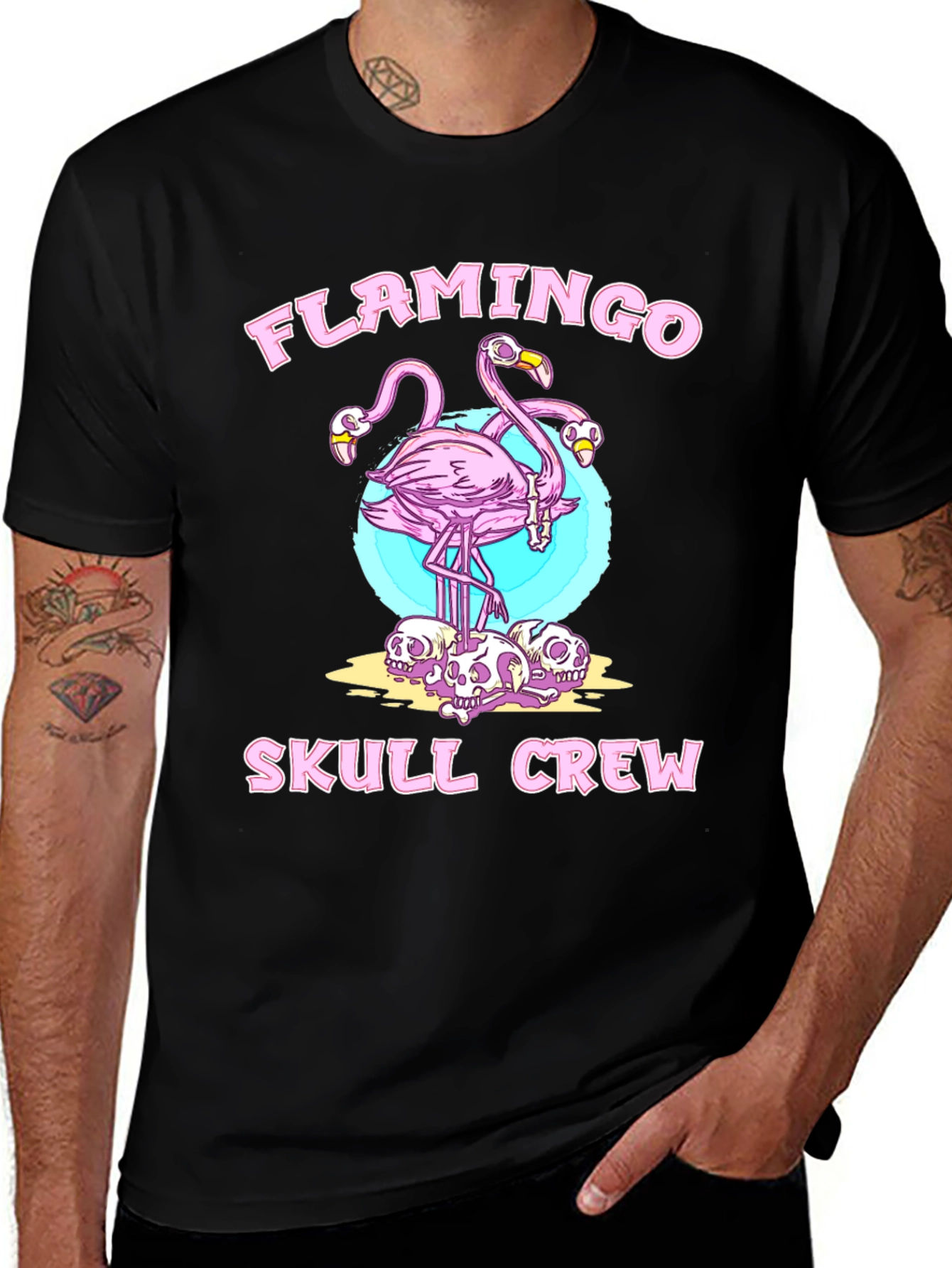 Variant 26 of Flamingo Skull Crew Graphic T-Shirt