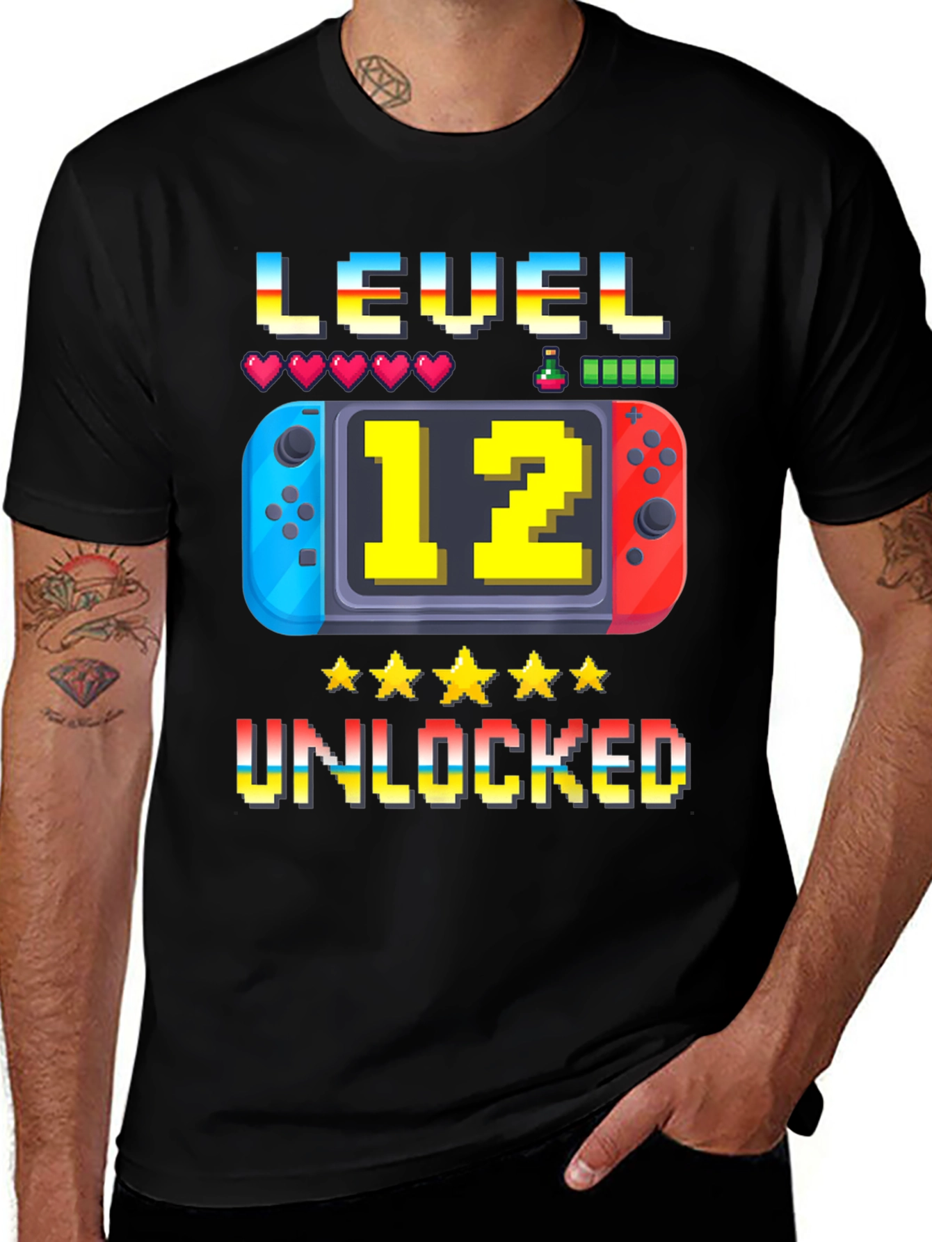 Variant 28 of Level 12 Unlocked Gamer T-Shirt - Black