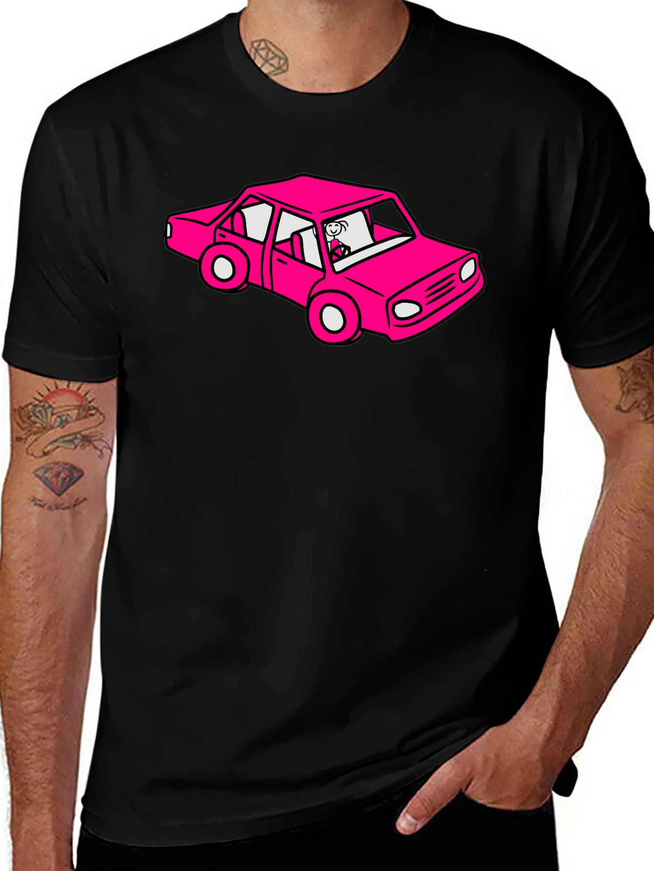 Cartoon Car Graphic Tee - Black T-Shirt