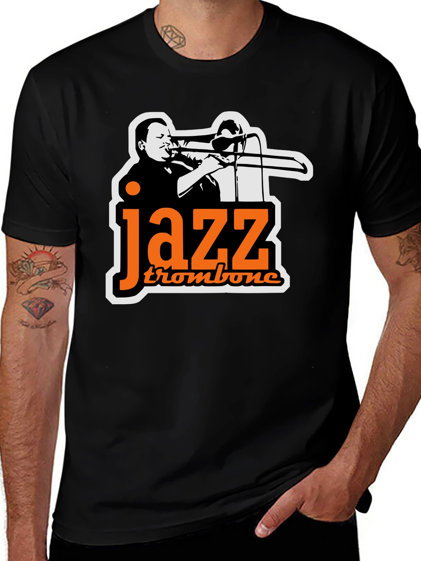 Variant 4 of Jazz Trombone Black T-Shirt - Cool Music Tee