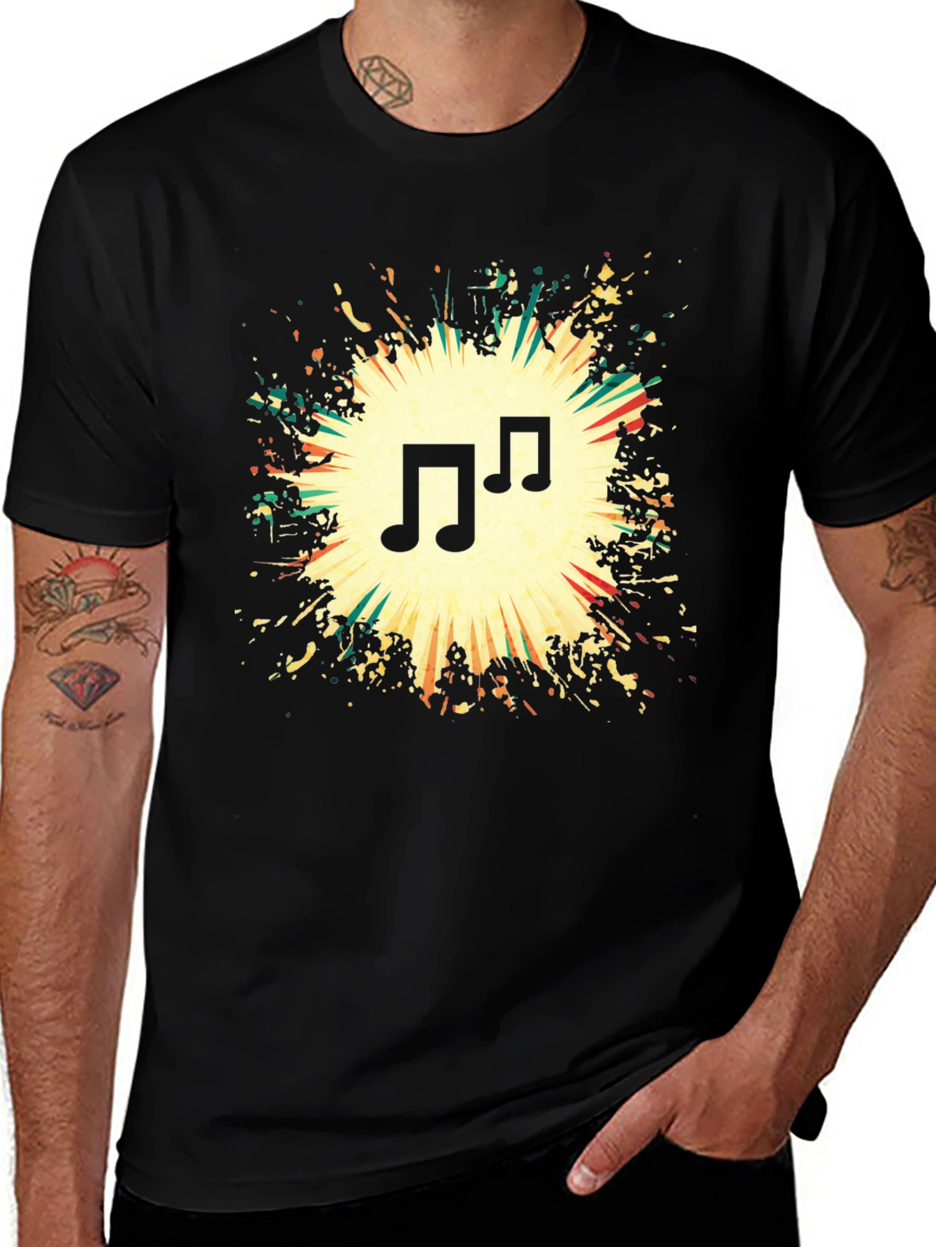 Variant 30 of Musical Note Graphic Black T-Shirt