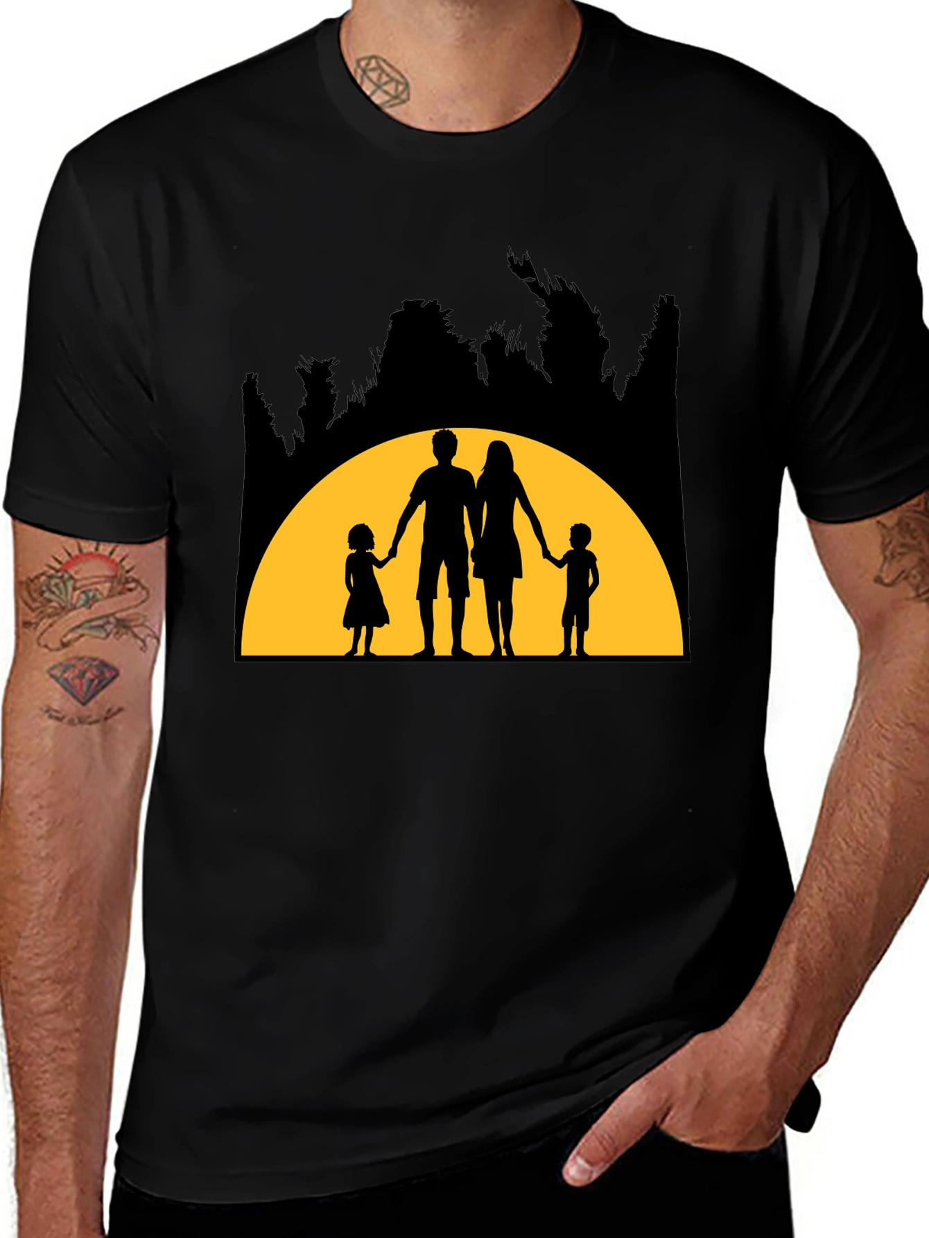 Family Silhouette Graphic T-Shirt - Black