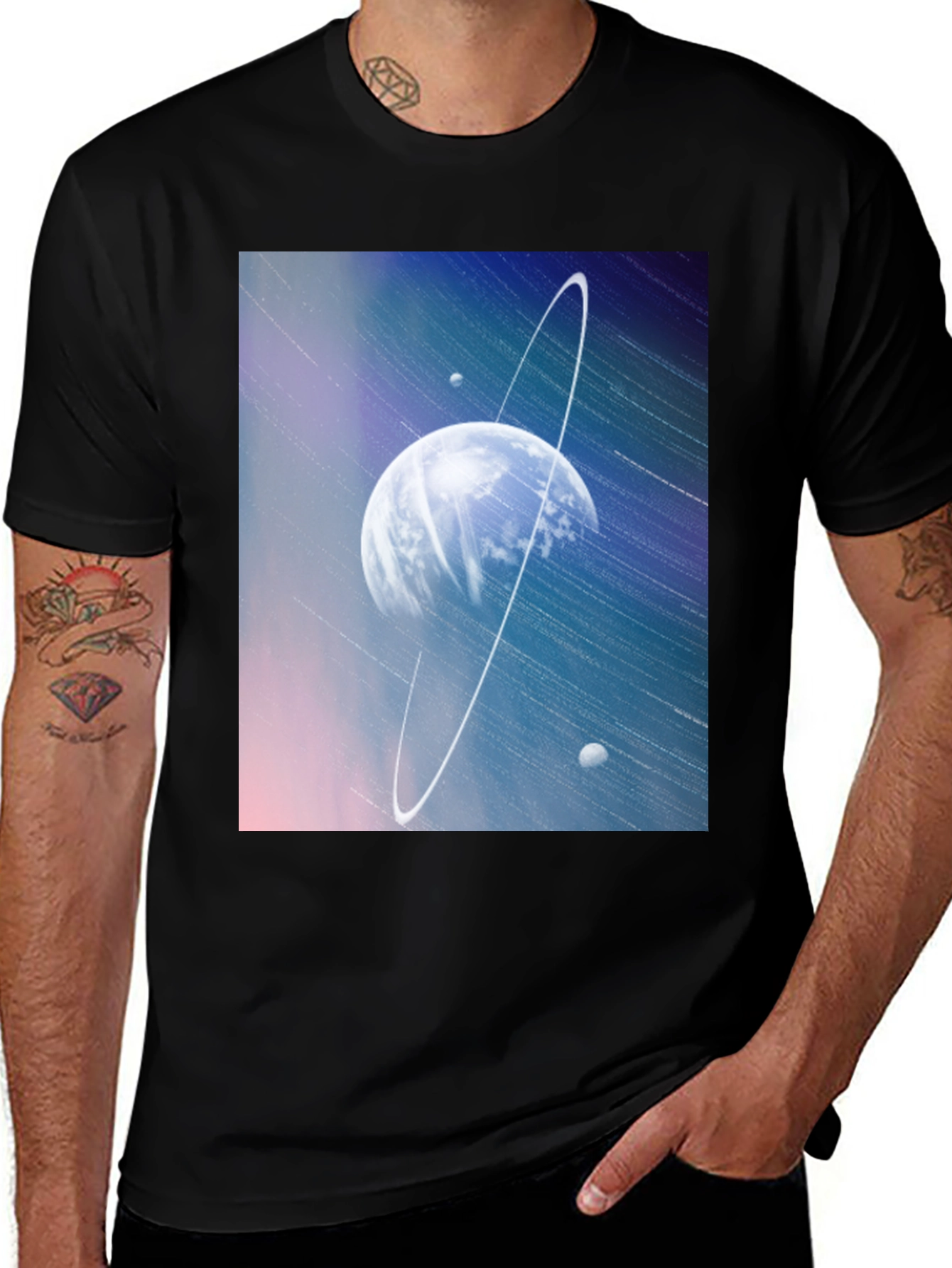 Variant 12 of Cosmic Planet Graphic Tee - Black Casual T-Shirt