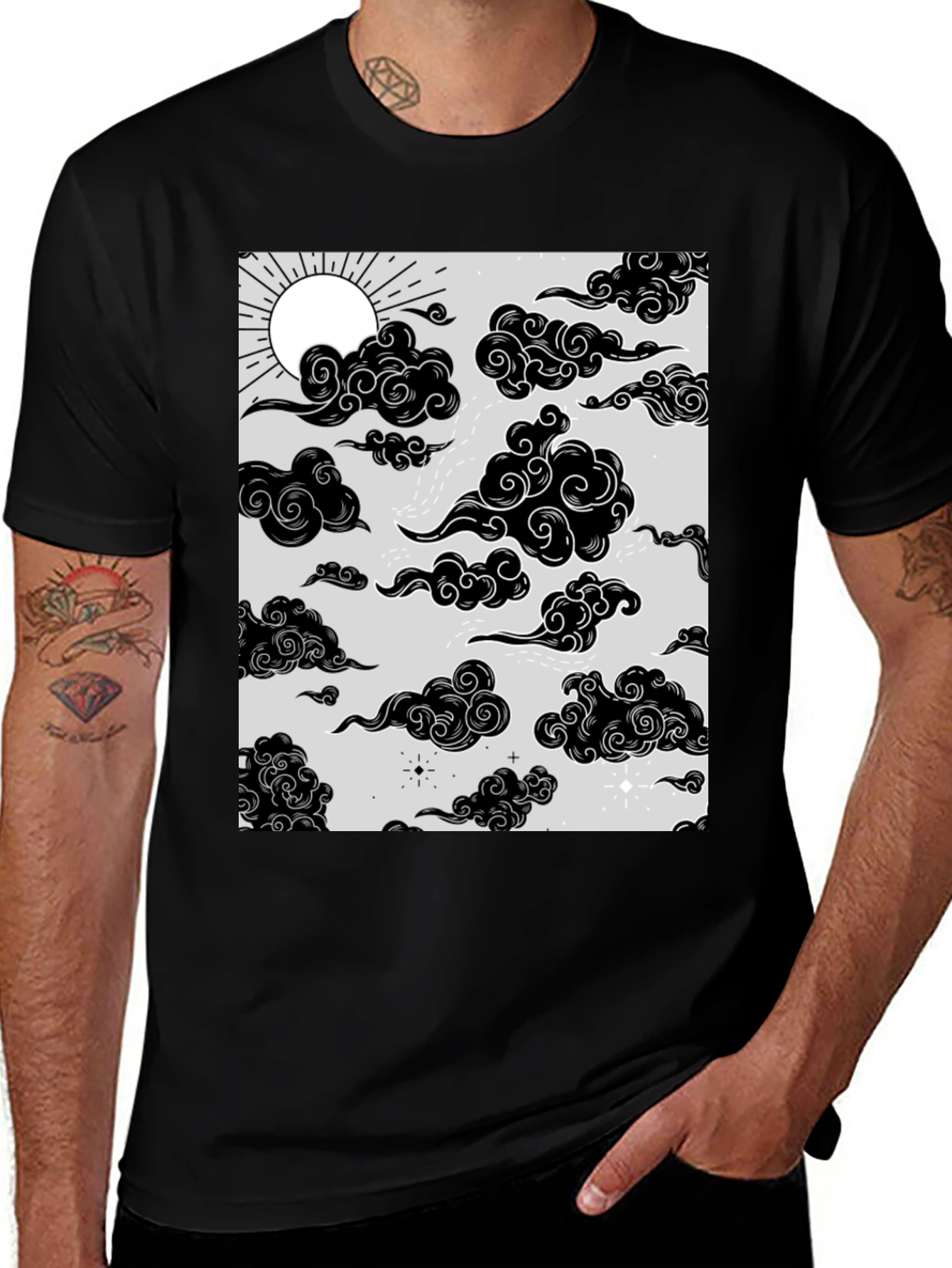 Variant 28 of Graphic Print T-Shirt with Sun and Cloud Design