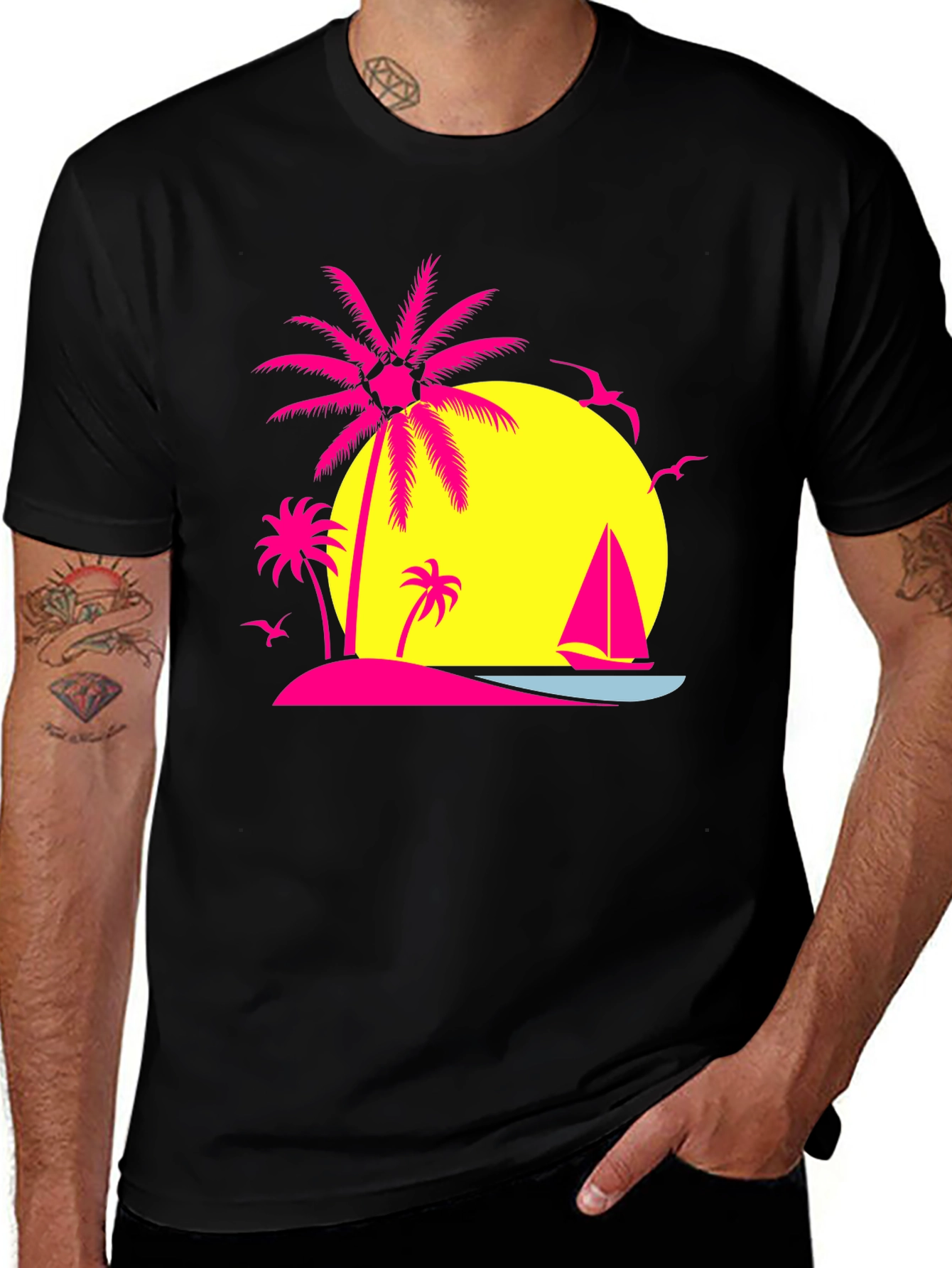 Variant 30 of Vaporwave Palm Tree Beach Graphic Tee