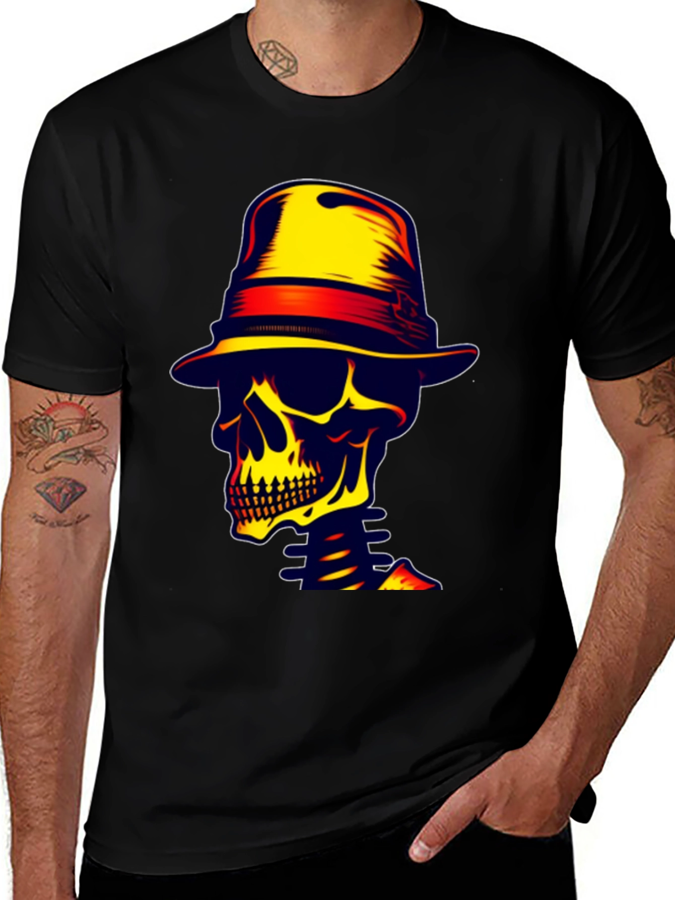 Variant 19 of Skull Fedora Graphic T-Shirt - Bold & Unique Design