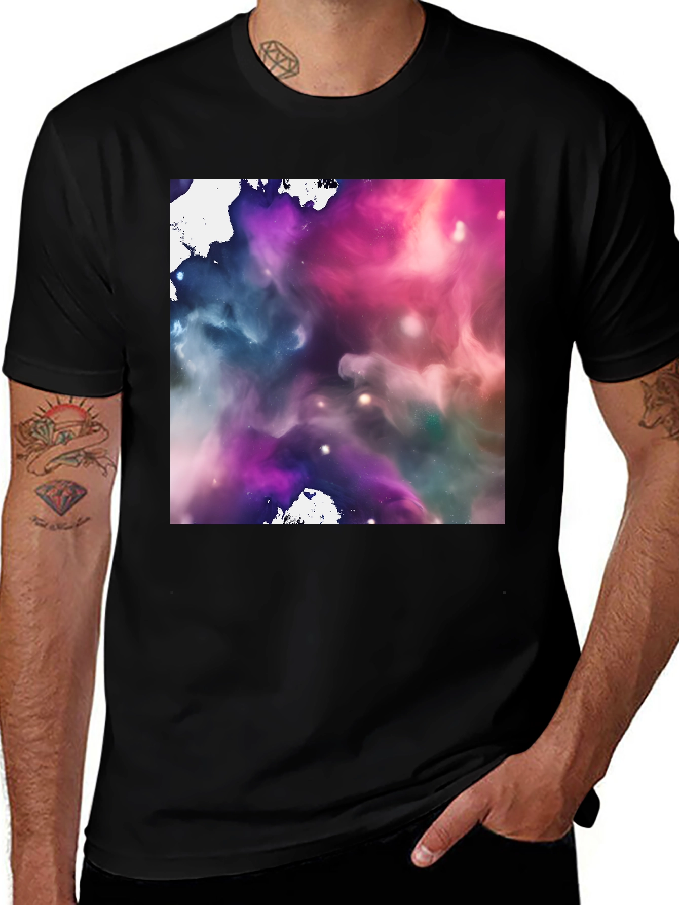 Variant 8 of Galaxy Swirl Graphic Tee - Black Cotton Comfort