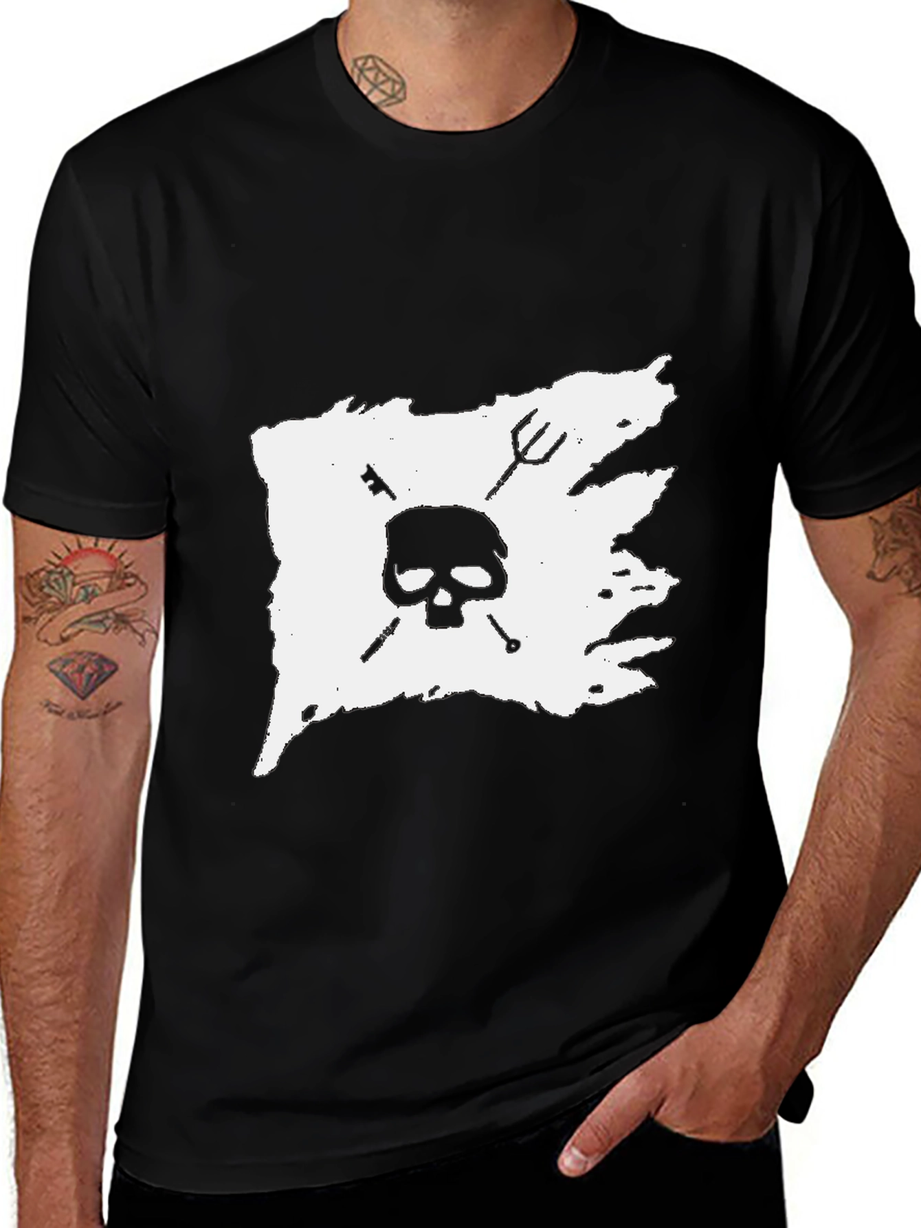 Variant 29 of Skull & Crossbones Graphic Tee - Black Cotton T-Shirt
