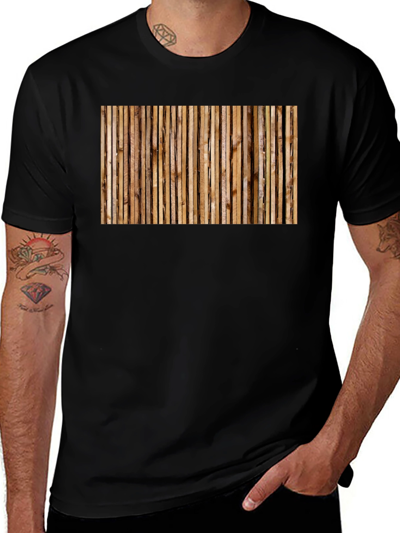 Variant 12 of Rustic Wood Panel Print Black T-Shirt
