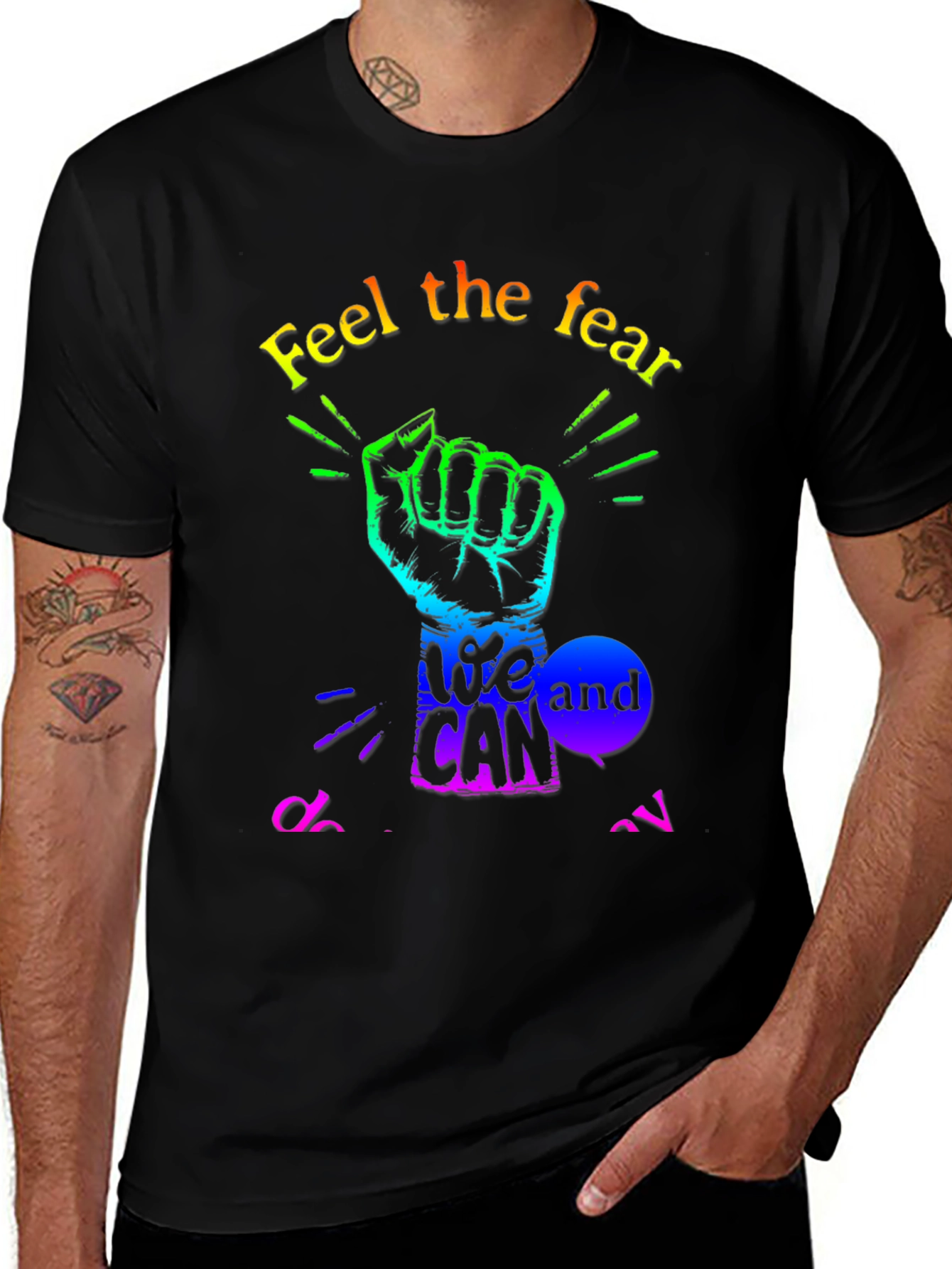 Variant 27 of Feel The Fear Rainbow Fist Graphic Tee