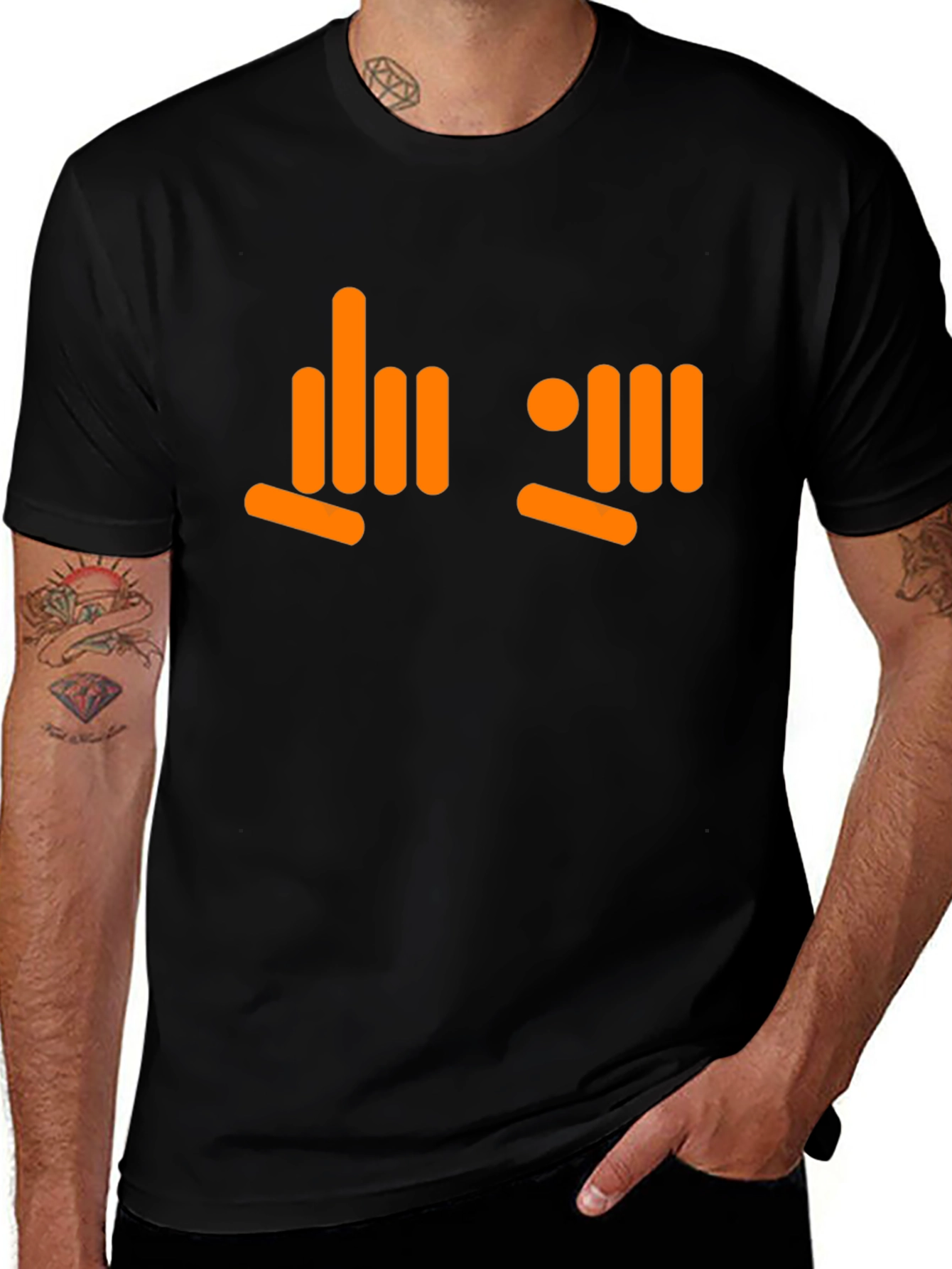Orange Hand Sign Black T-Shirt