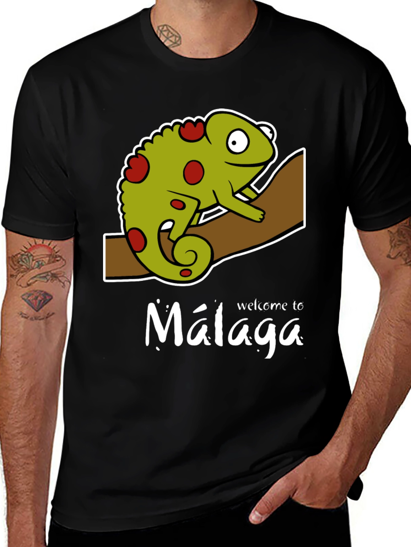 Malaga Chameleon Graphic Tee - Men's Black T-Shirt