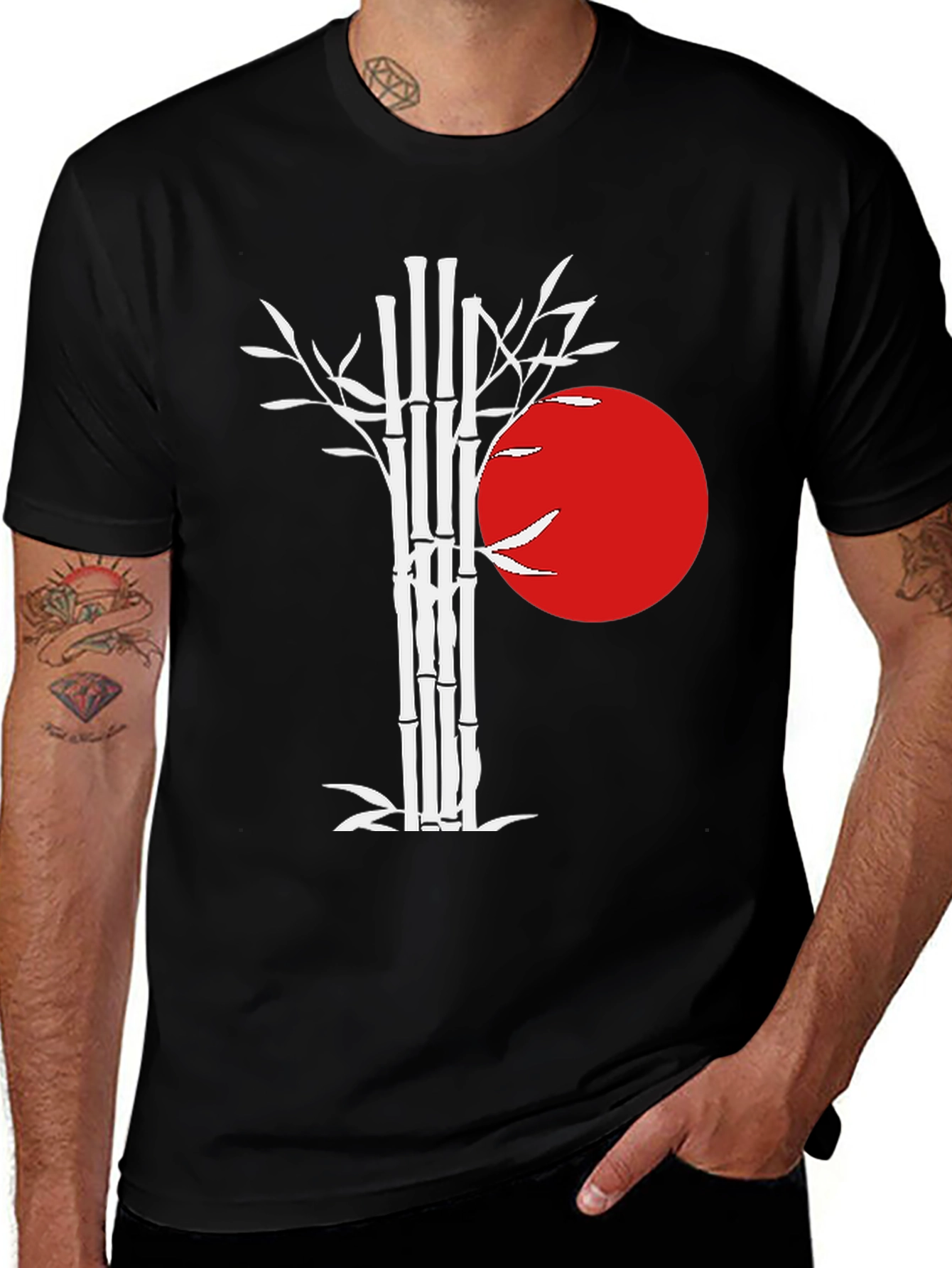 Variant 19 of Bamboo & Rising Sun Graphic Tee - Black
