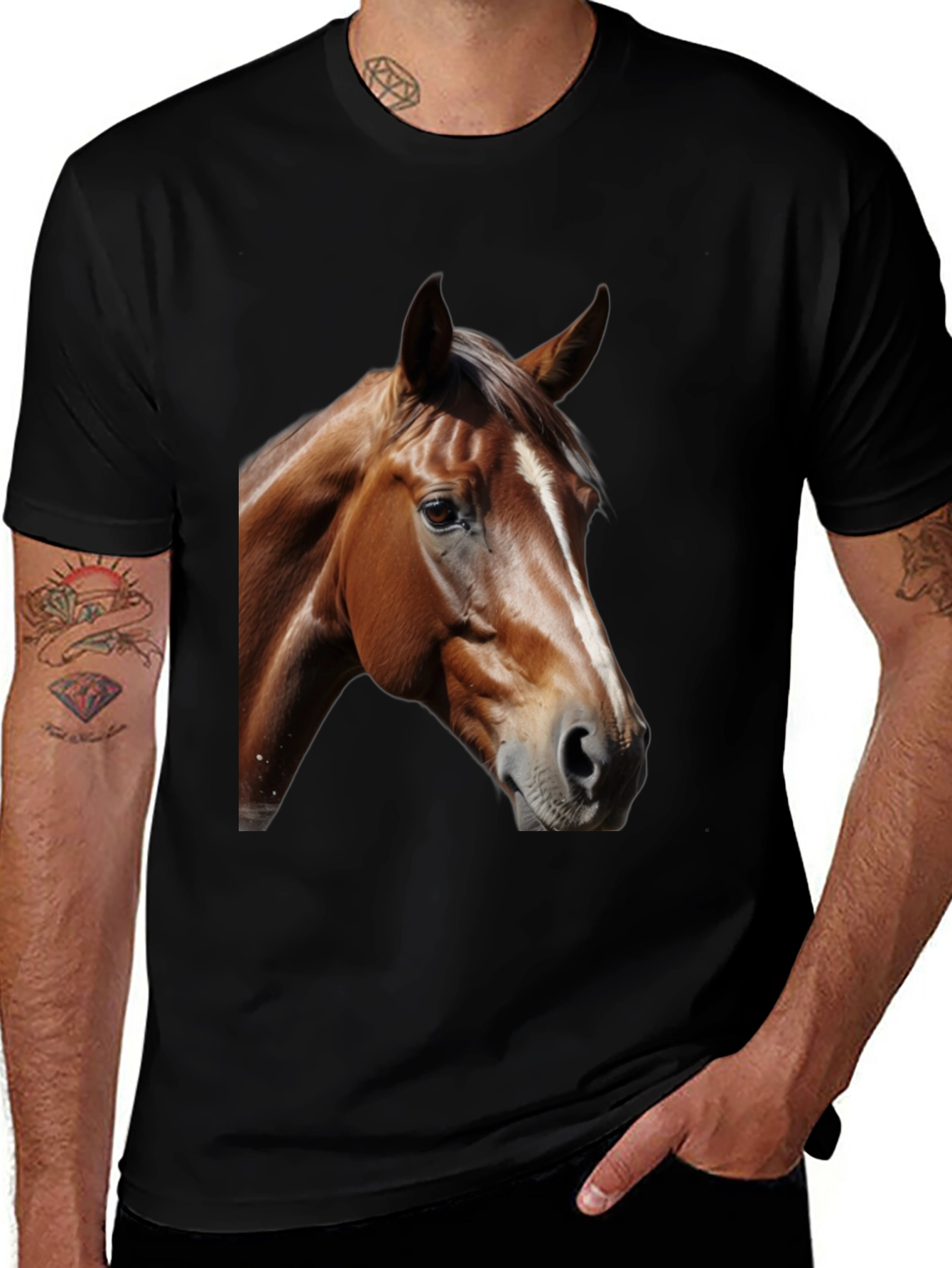 Variant 26 of Horse Head Graphic Tee - Black Cotton T-Shirt