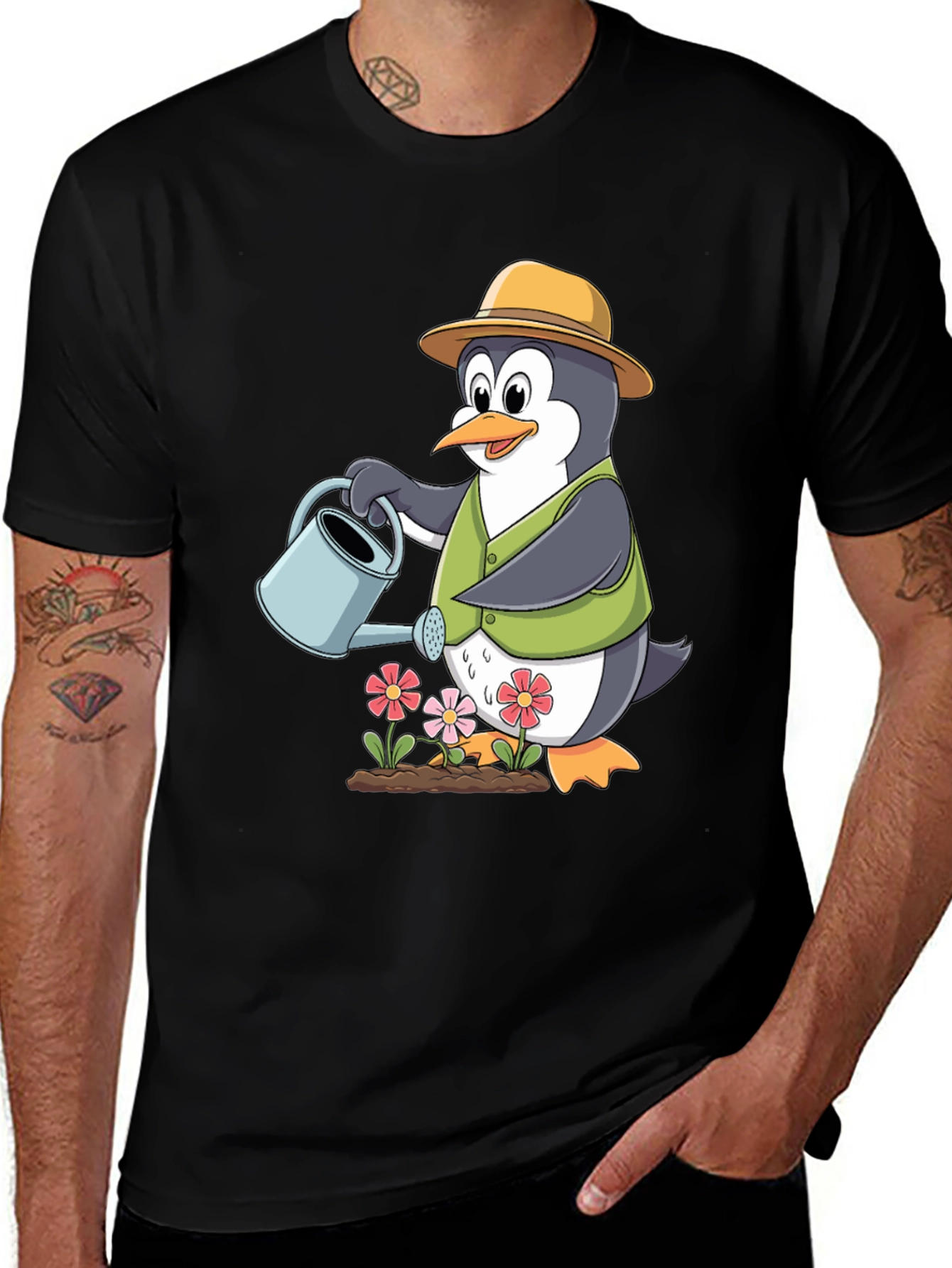 Variant 24 of Penguin Gardener T-Shirt - Cute Cartoon Design